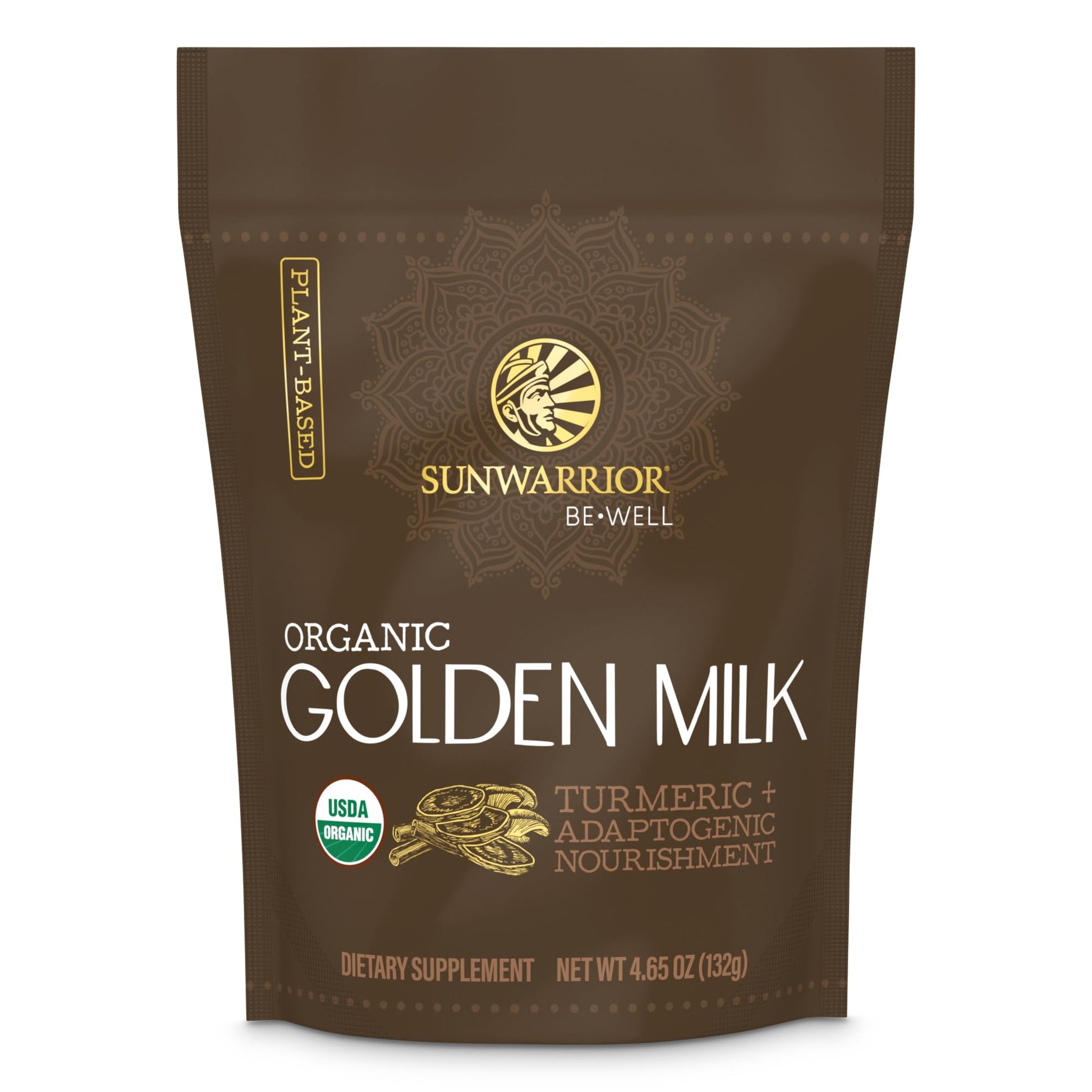 Sunwarrior Organic Golden Milk Powder Ashwaghanda Turmeric Curcumin, Powder, 90 g Pouch, 30 Servings