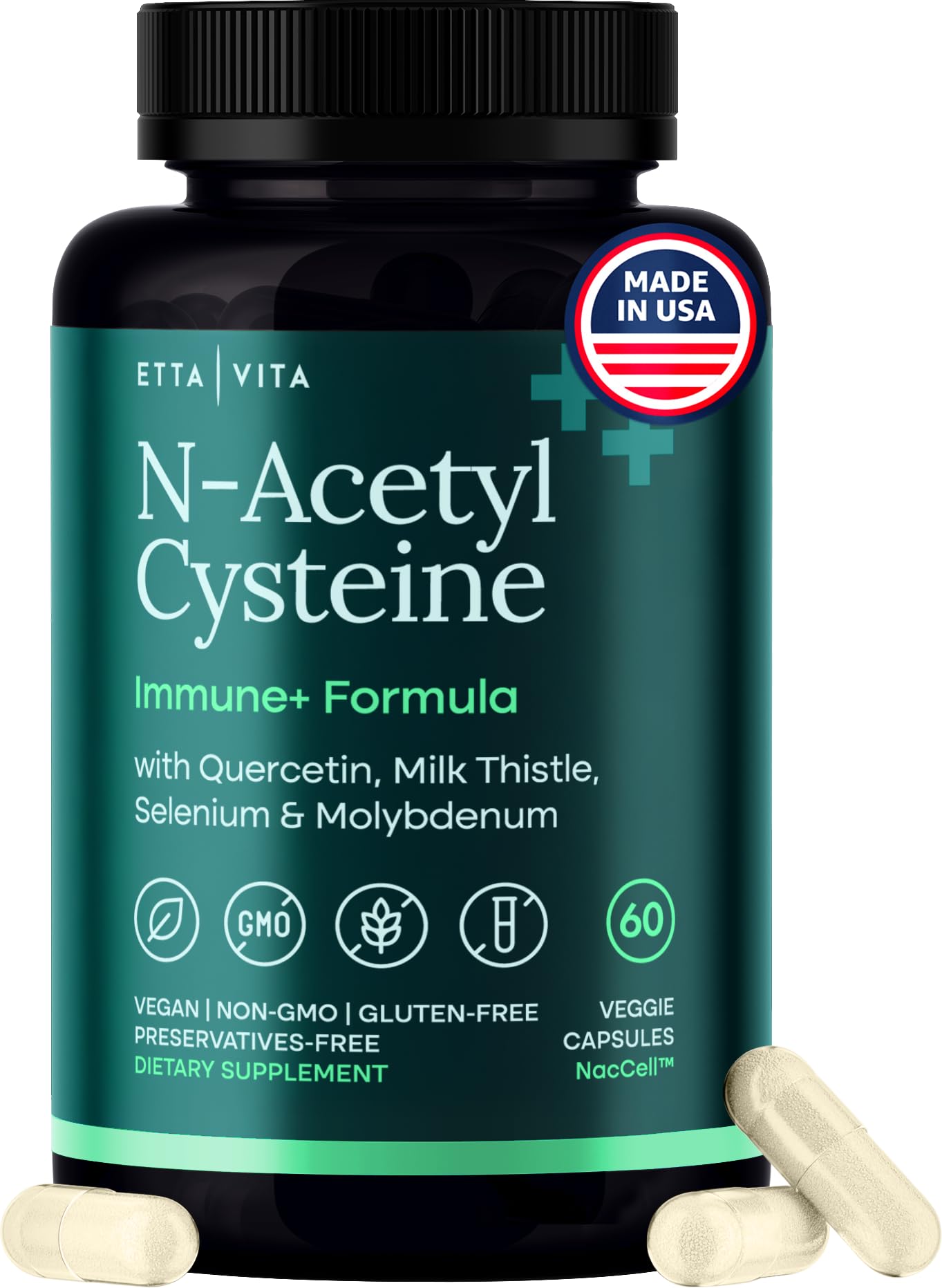 Etta Vita NAC Supplement N-Acetyl Cysteine 600mg - Liver & Immune Support, 60 Capsules