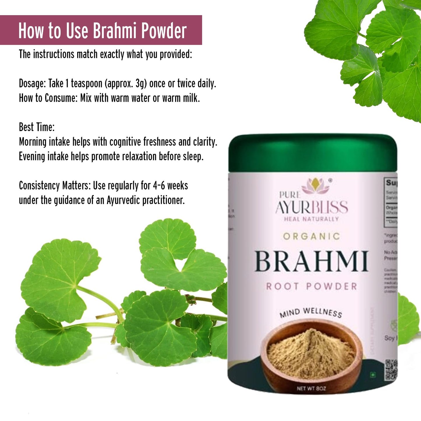 PureAyurbliss Brahmi Powder 8 oz
