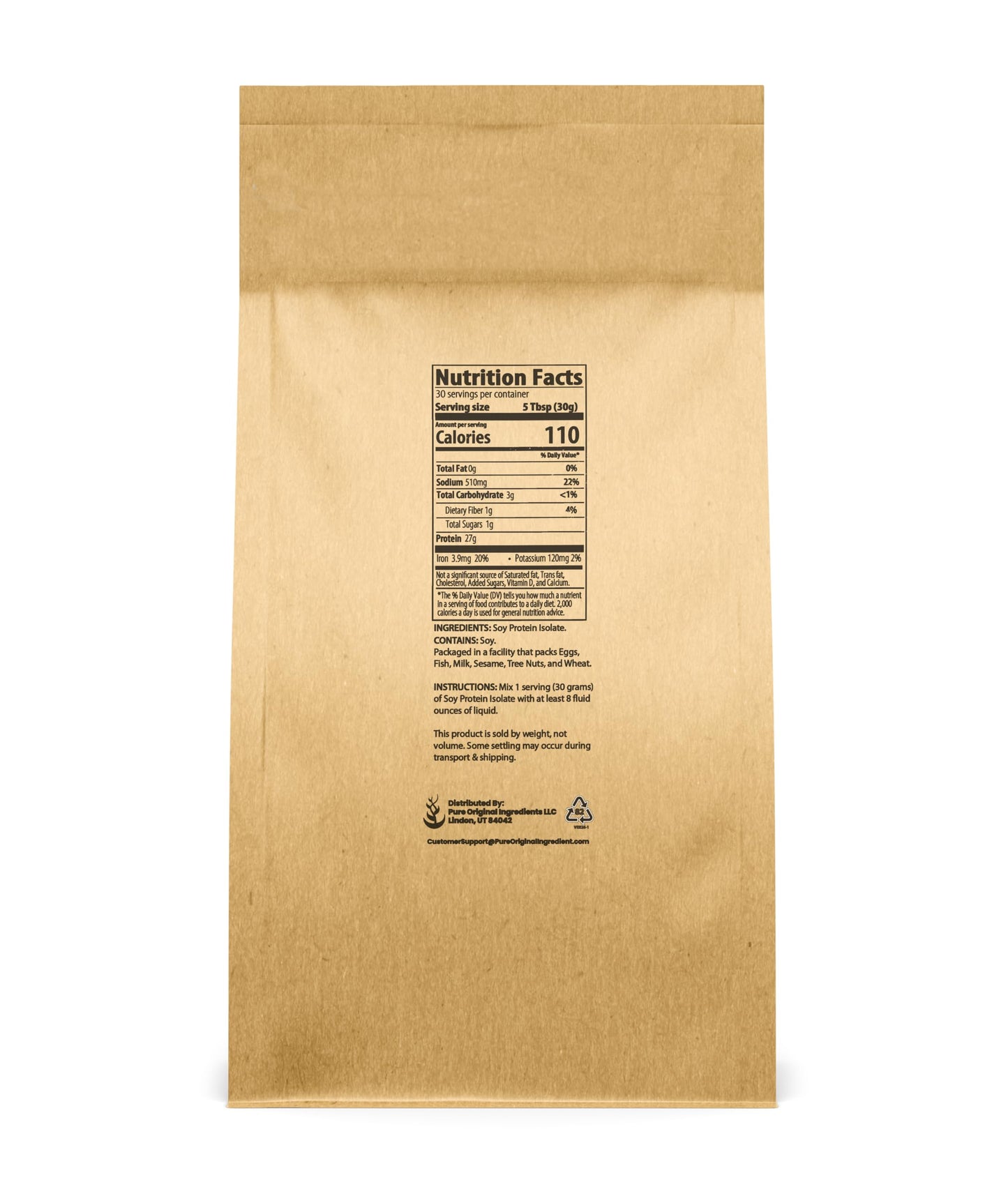 PURE ORIGINAL INGREDIENTS Soy Protein Isolate Powder 64 Servings