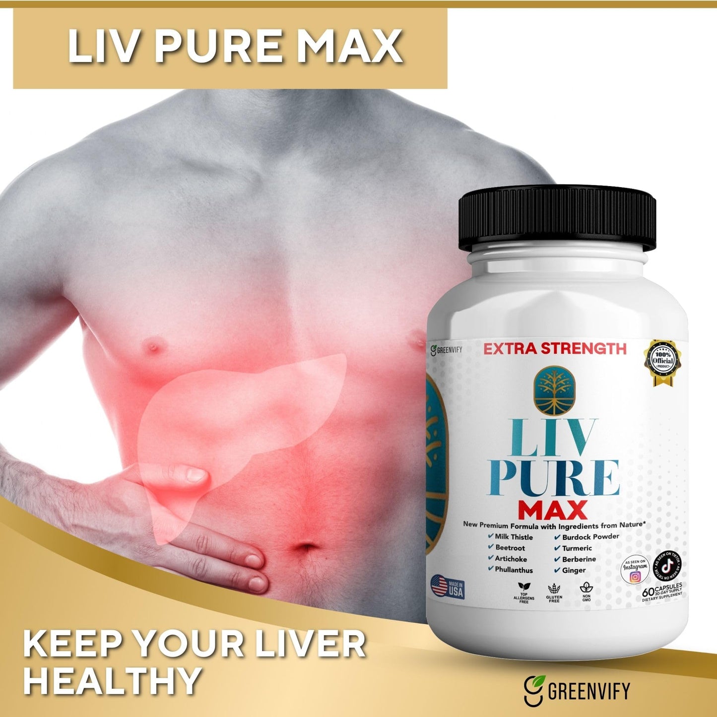 GREENVIFY Liv Pure Max Extra Strength Liver Support Supplement Capsule 180 Count