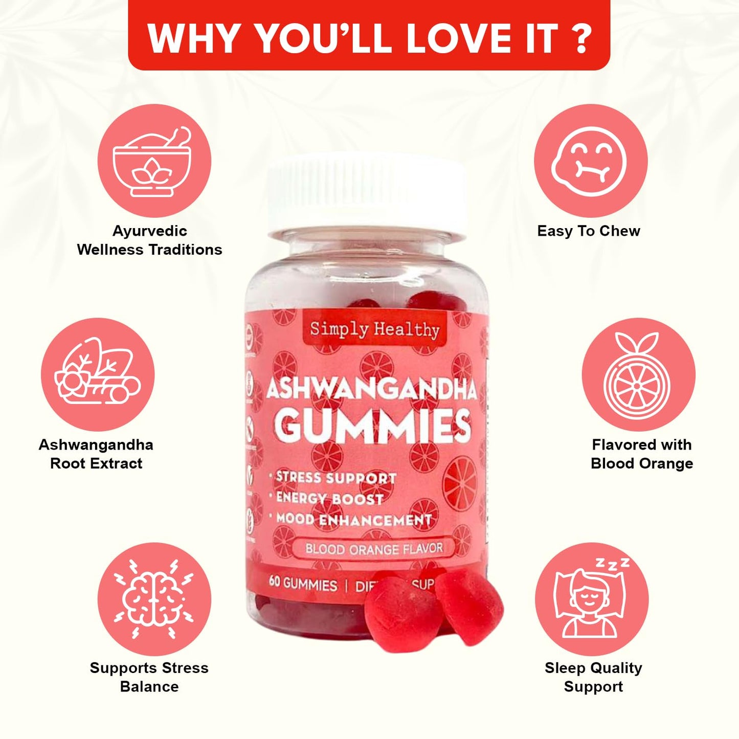 Simply Healthy Premium Ashwagandha Gummies 60 Gummies