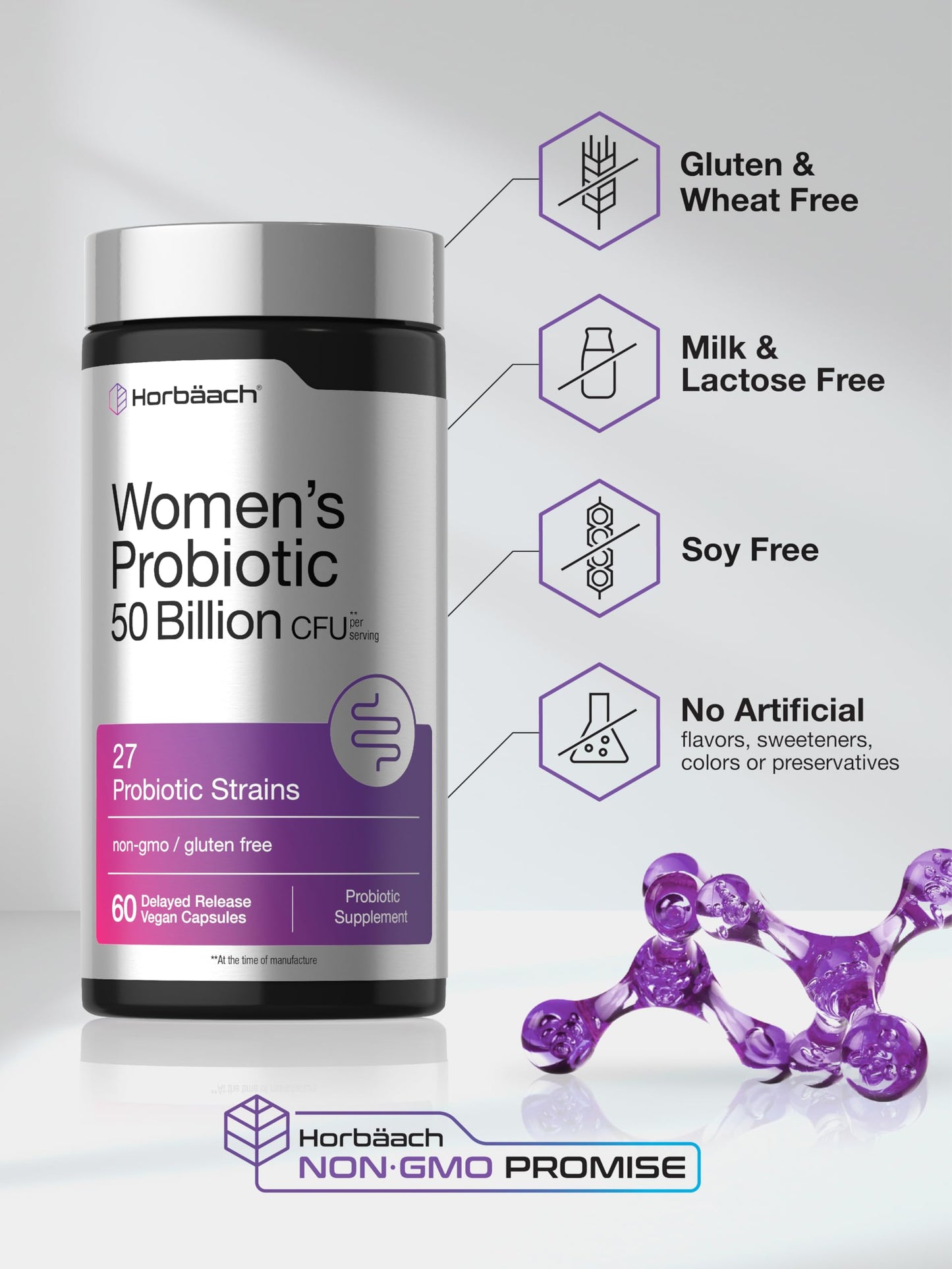 Horbäach Women's Probiotic 50 Billion CFU, 60 Capsules
