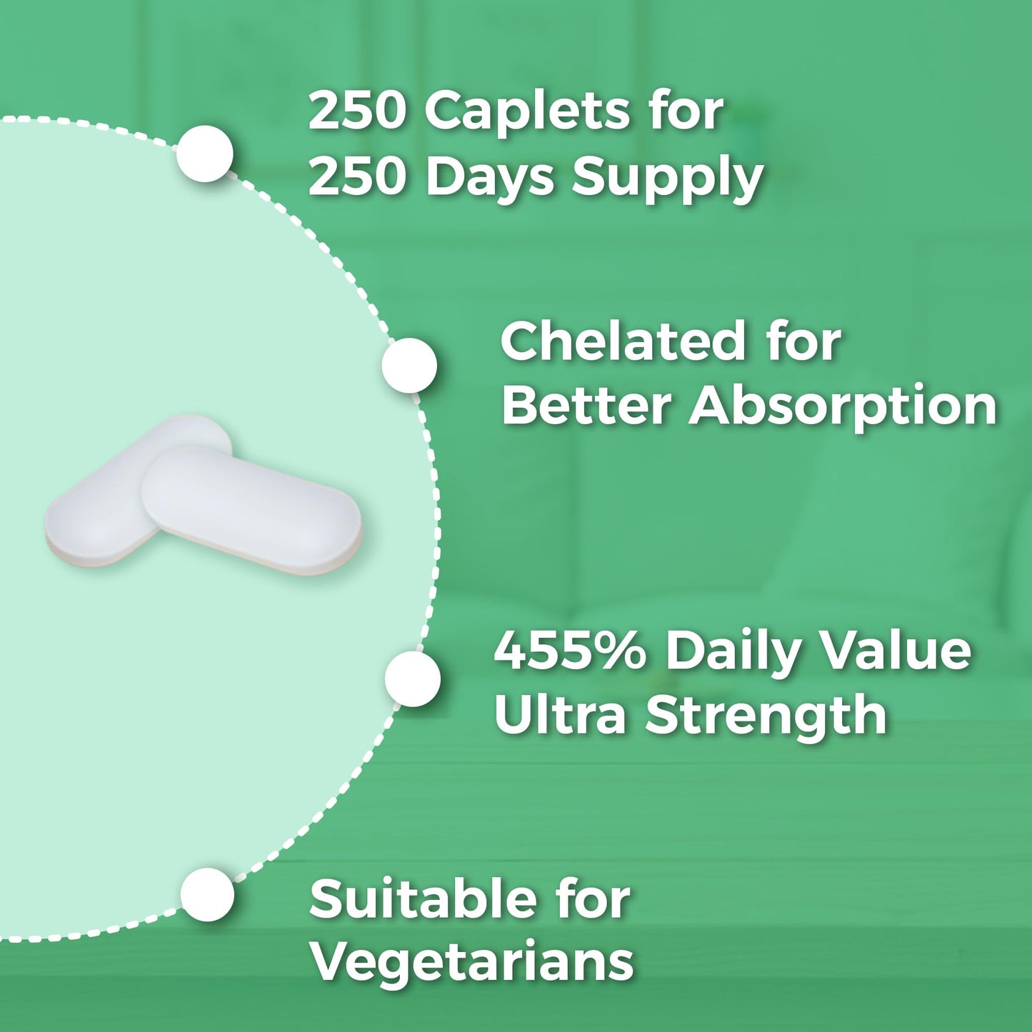 Vitamin World Chelated Zinc 50 mg Caplets, 250 Count