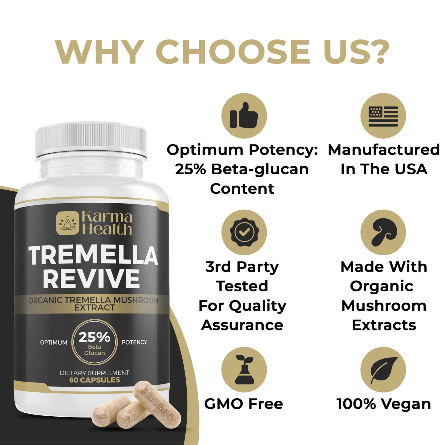 KARMA HEALTH Tremella Mushroom Powder Capsules 1 Count