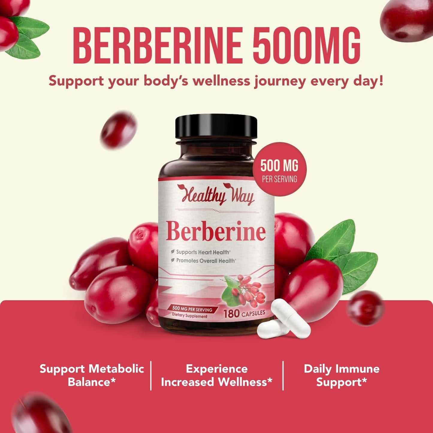 HealthyWayRx Berberine Supplement 500mg with Quercetin Capsules, 180 Count