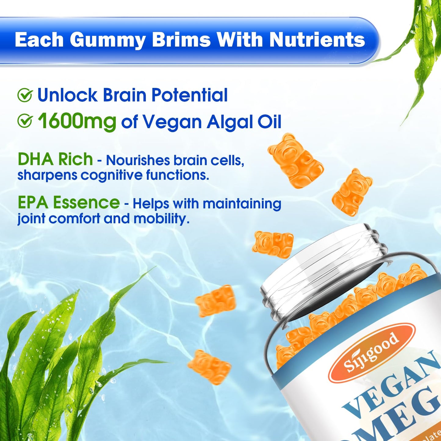 Sijigood Algae Omega-3 Gummies, 120 Count