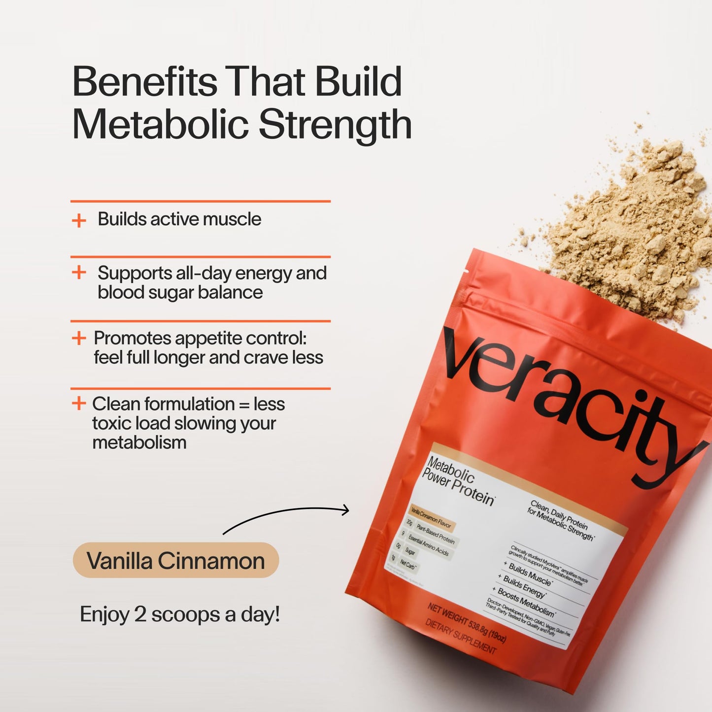 VERACITY SELFCARE Plant-Based Protein Powder Vanilla Cinnamon, 19 Servings