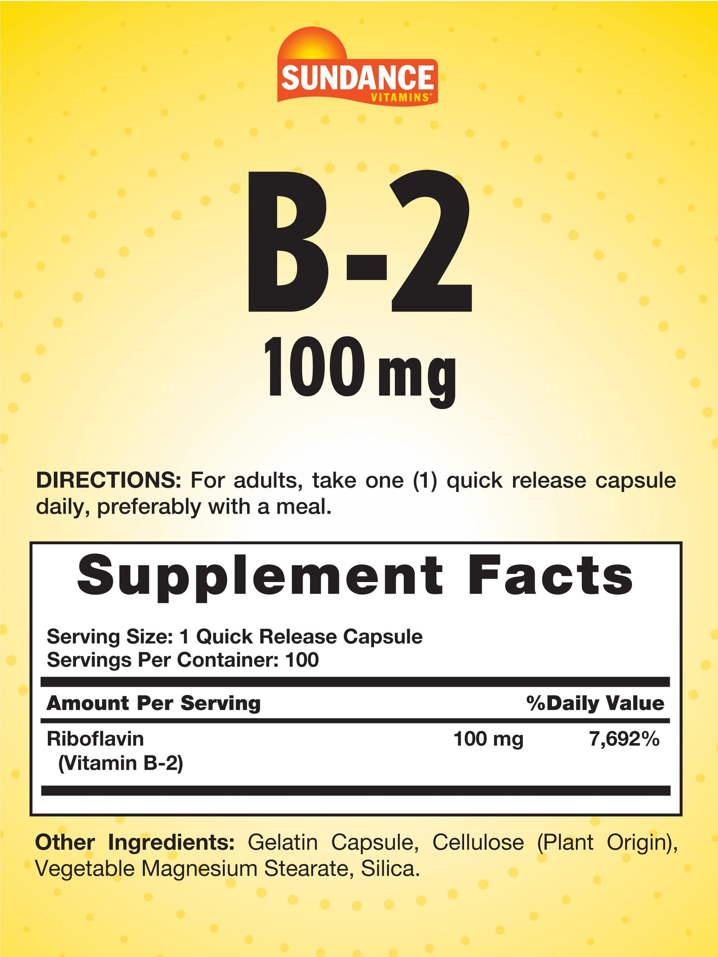Sundance Vitamin B-2 100mg Capsules, 100 Count