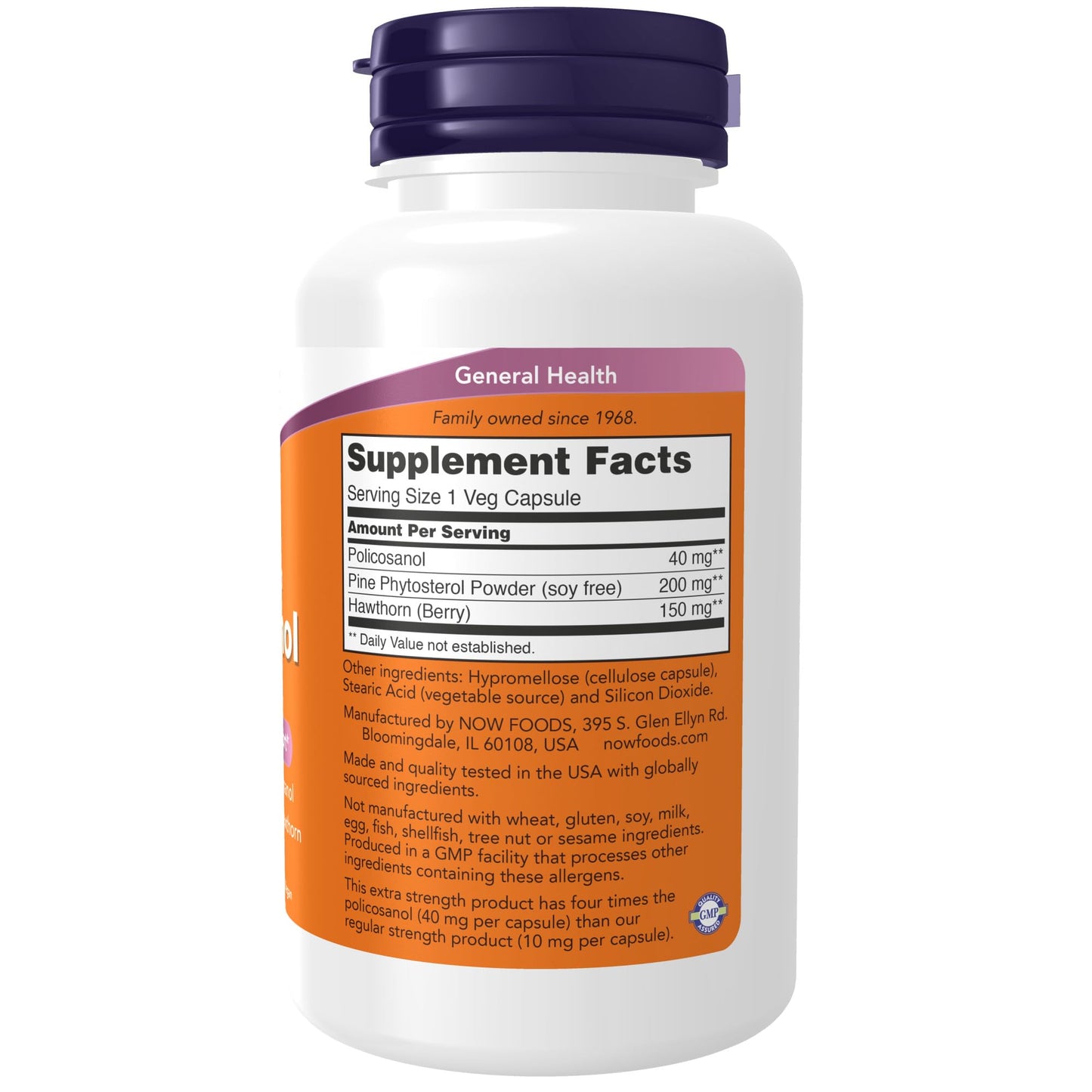 NOW Foods Policosanol 40mg with Pine Plant Sterols and Hawthorn Extra Strength Capsules, 90 Veg Capsules