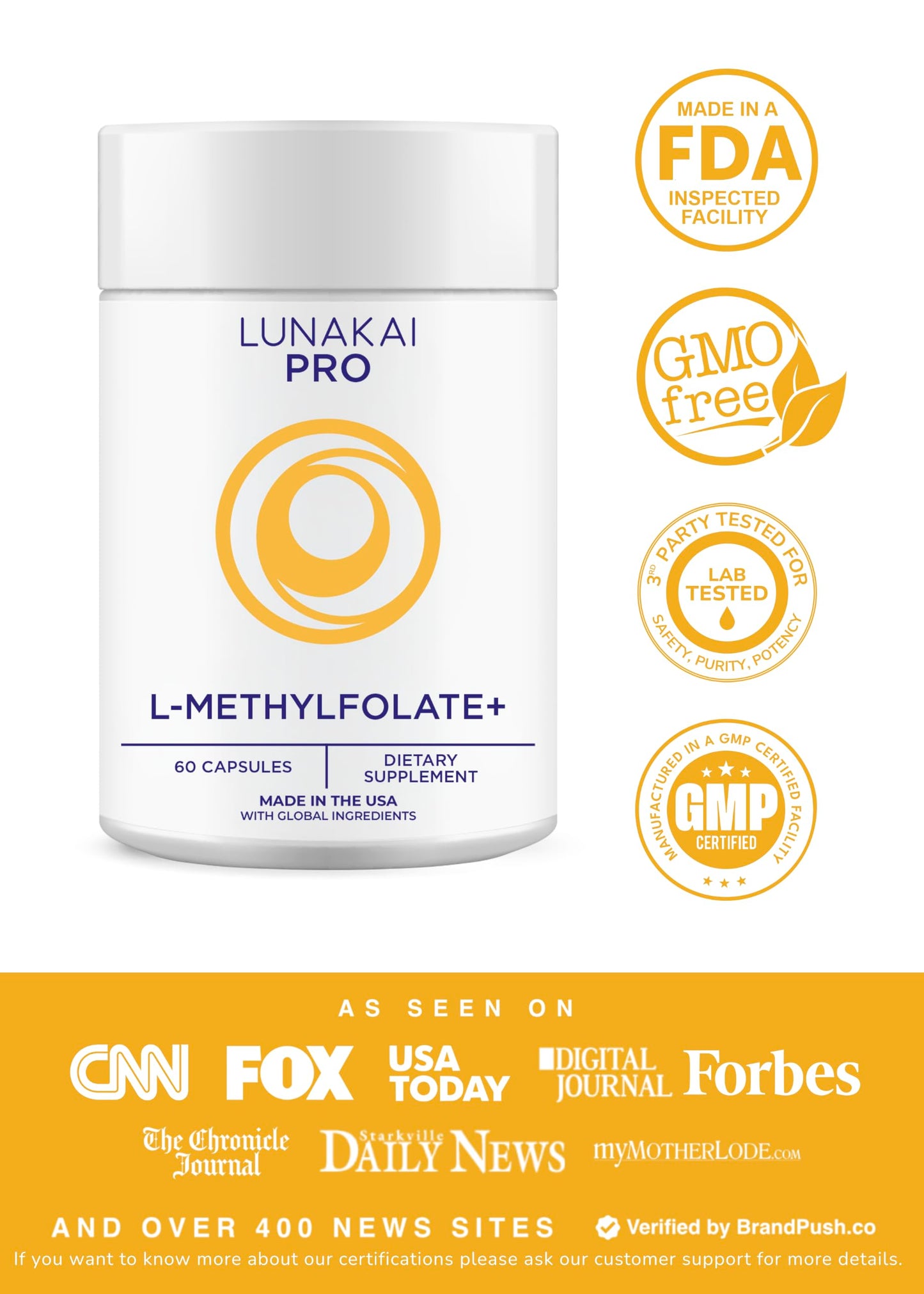 Lunakai L-Methylfolate 5-MTHF 15mg Plus Methyl B12 - MTHFR Supplement Capsule 60 Count