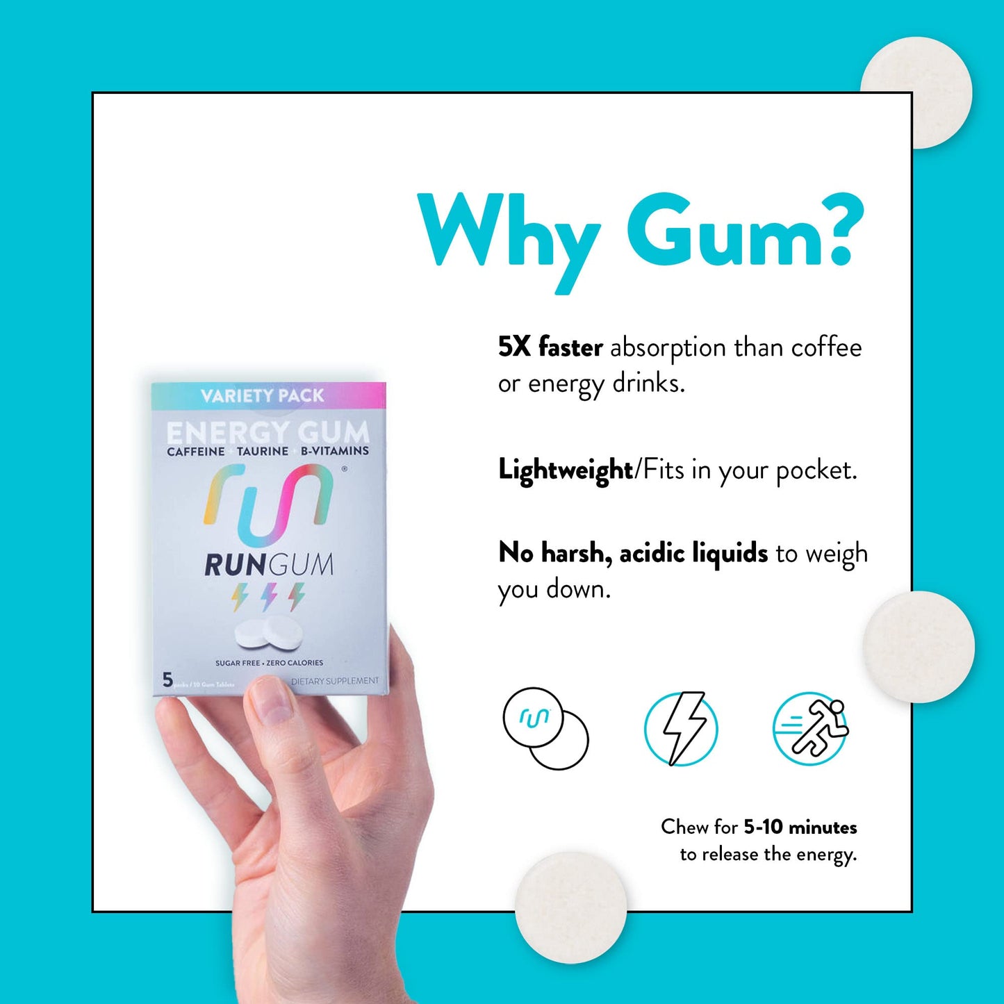 Run Gum Variety Pack Energy Chewing Gum Chewable, 24 Count