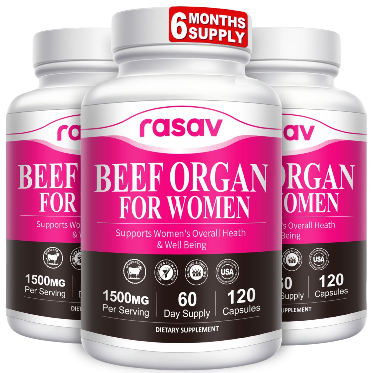 Rasav Beef Organ Supplement for Women 360 Capsules