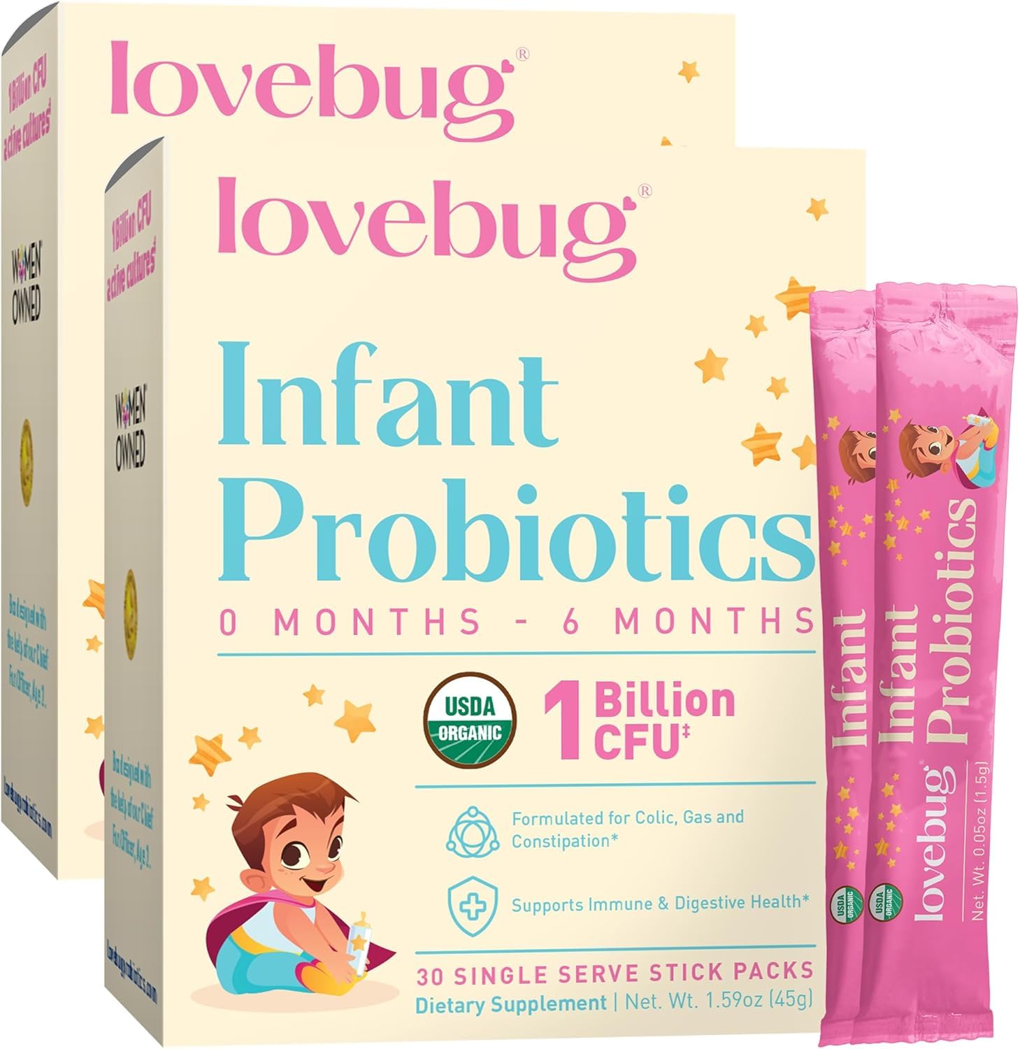Lovebug Infant Probiotics 0-6 Months Powder, 60 Count