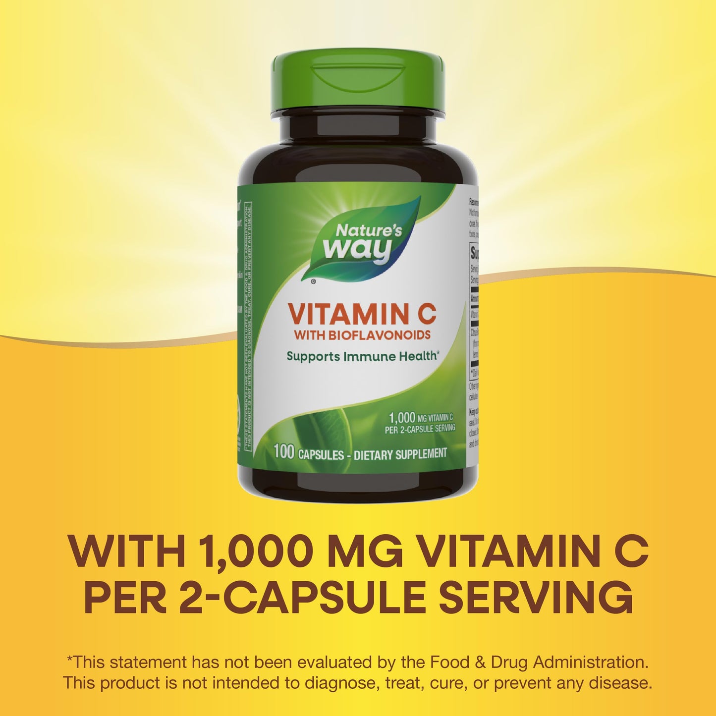 Nature's Way Vitamin C 500 mg with Bioflavonoids, 1000 mg Vitamin C per Serving, 100 Capsules
