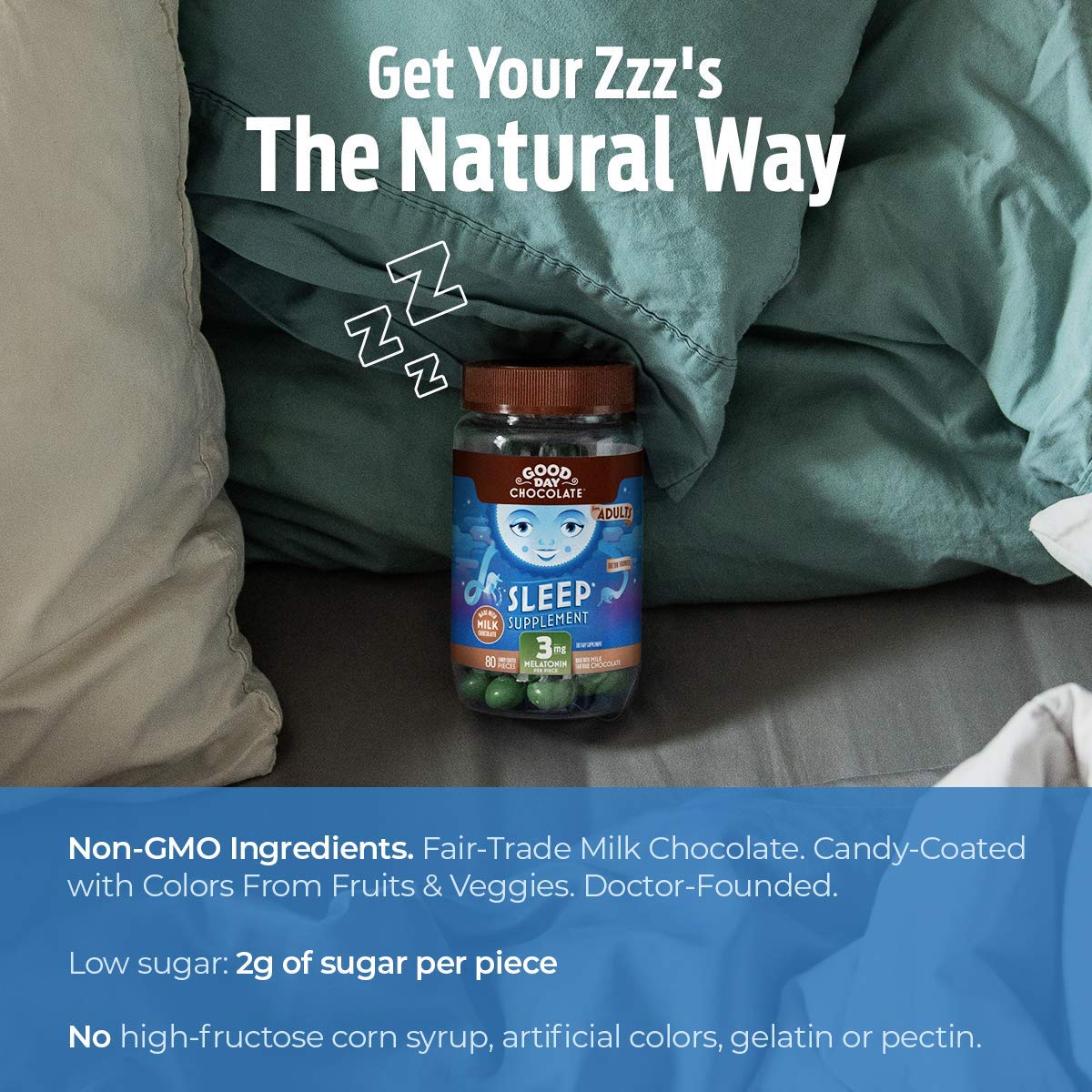 Good Day Chocolate Melatonin for Adults Chewable 80 Count