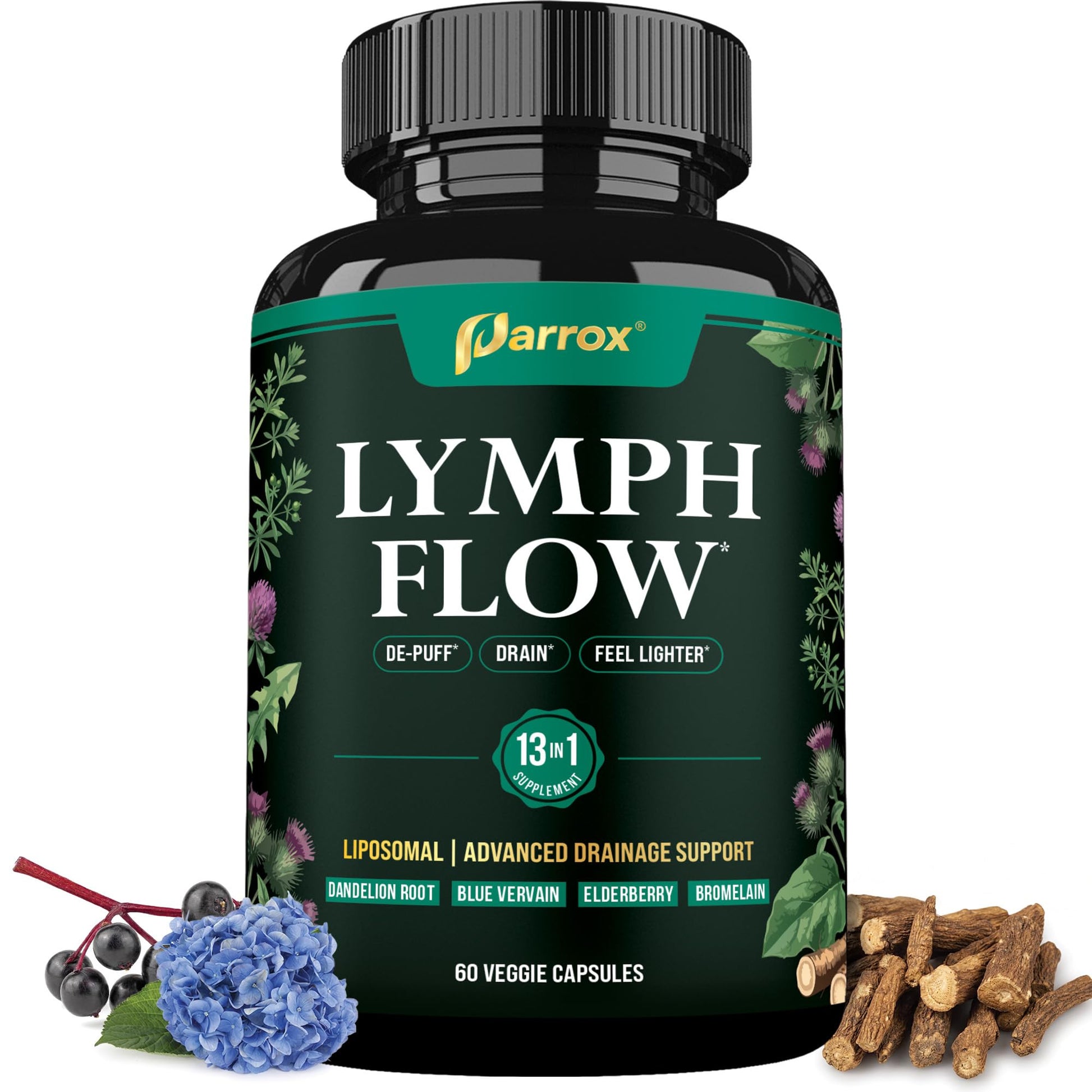 Parrox Liposomal Lymphatic Drainage Supplement, Cleavers & Dandelion, 60 Capsules