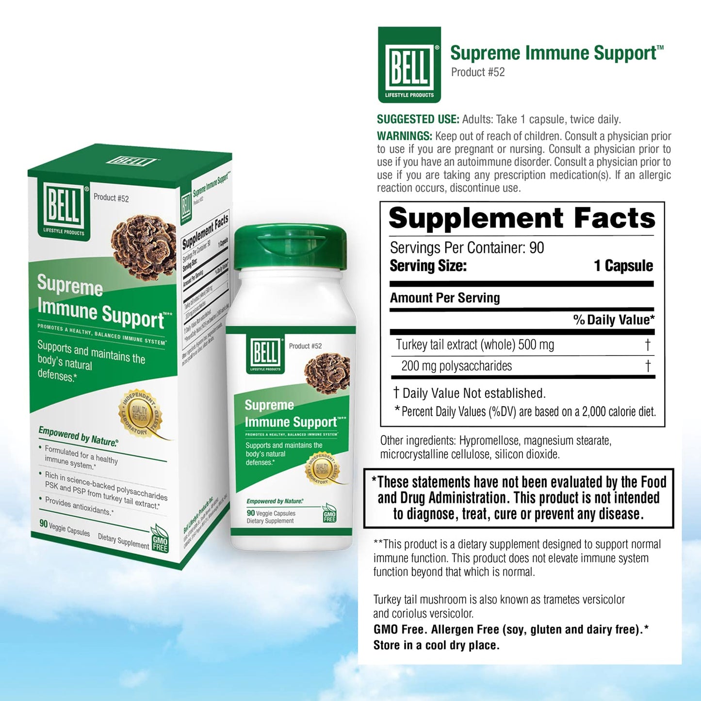 Bell Supreme Immune Support Mushroom Capsules 90 Count