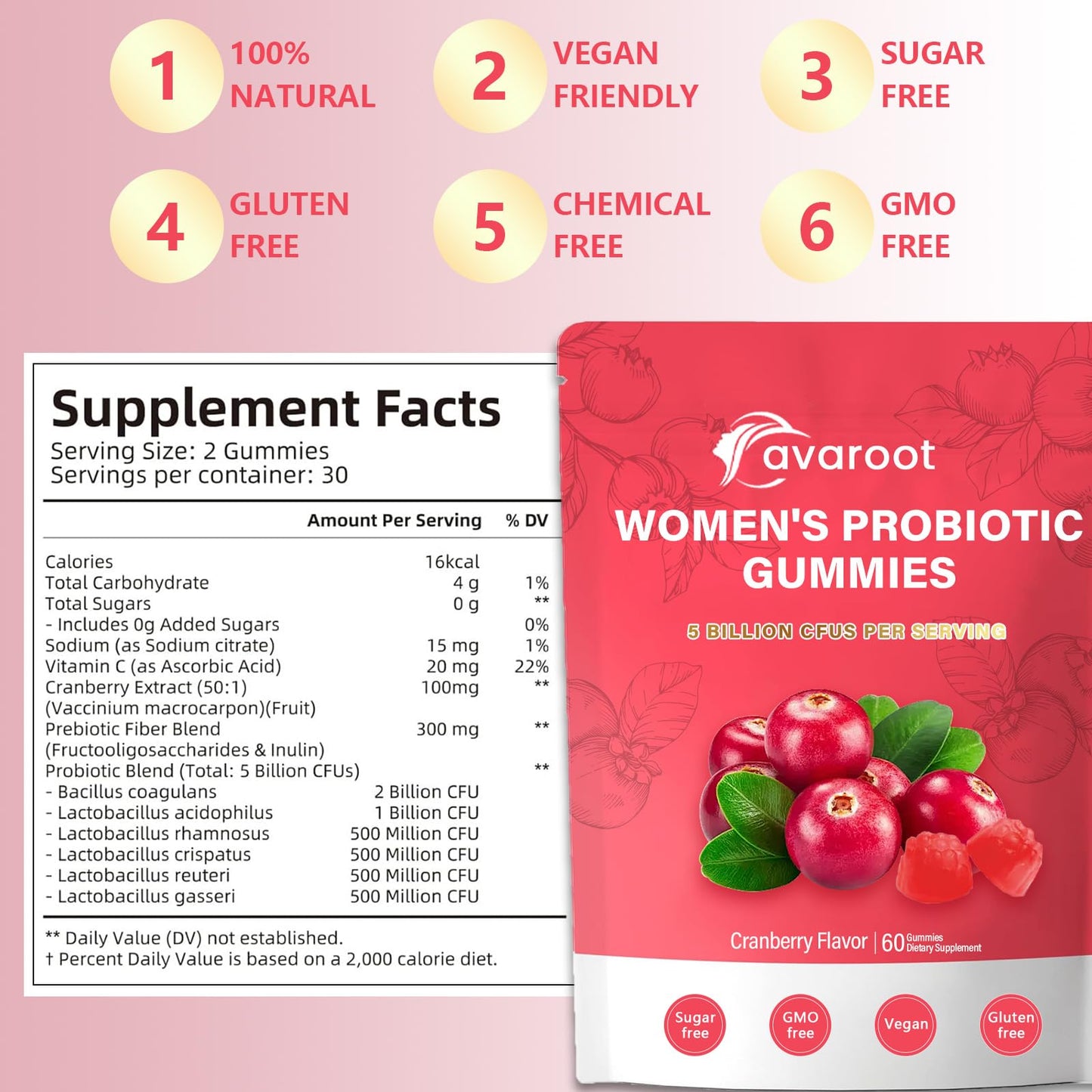 SEYONANA avaroot Women's Vaginal Probiotics Gummies, Cranberry Flavor, 1 Count