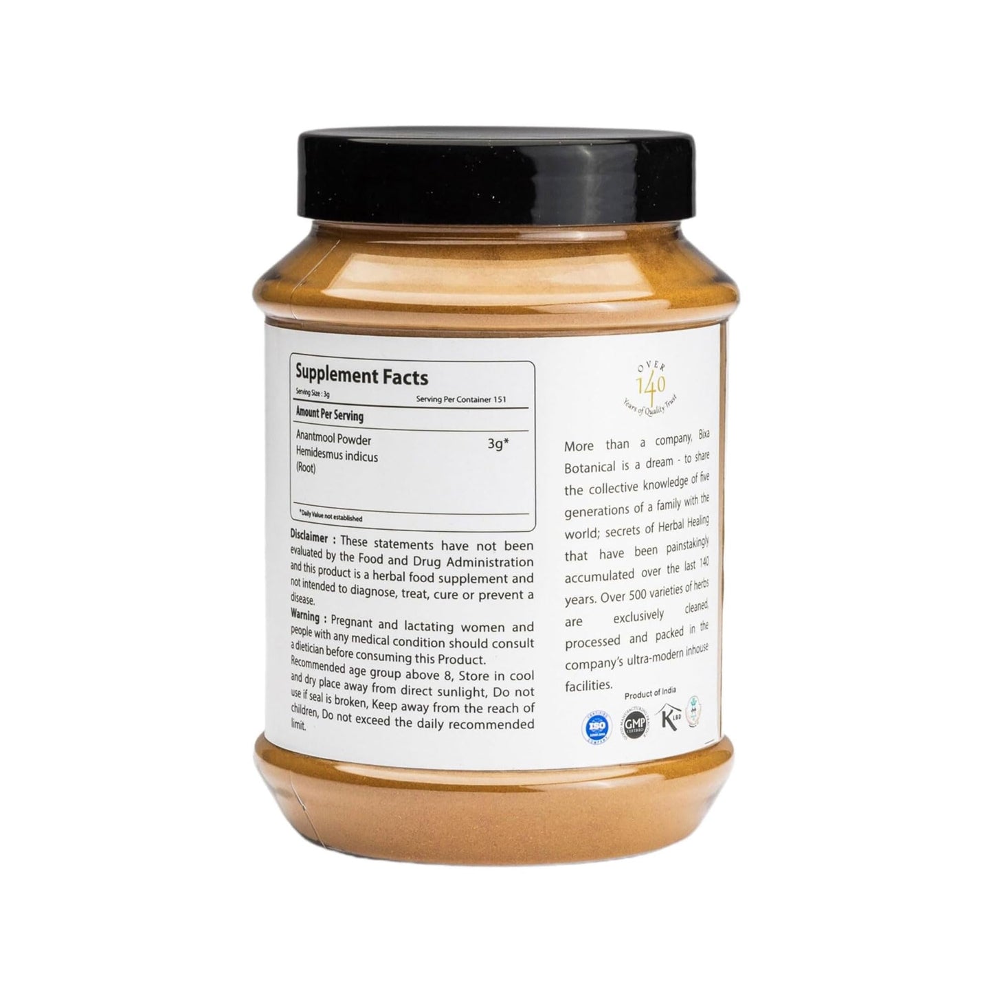 bixa BOTANICAL Sarsaparilla Root Powder Hemidesmus Indicus (Anantmool) Ayurvedic Herbal Supplement Powder 16