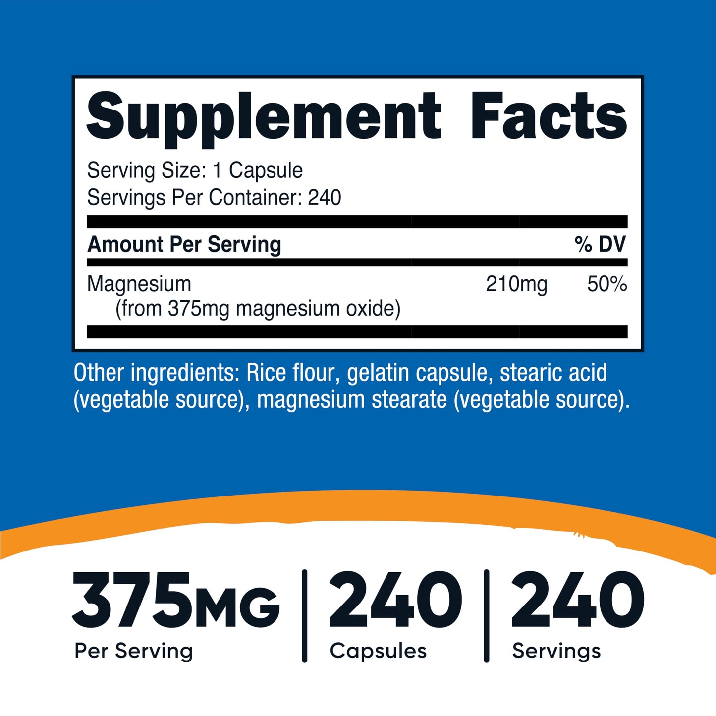 Nutricost Magnesium Oxide 375mg Capsules, 240 Count