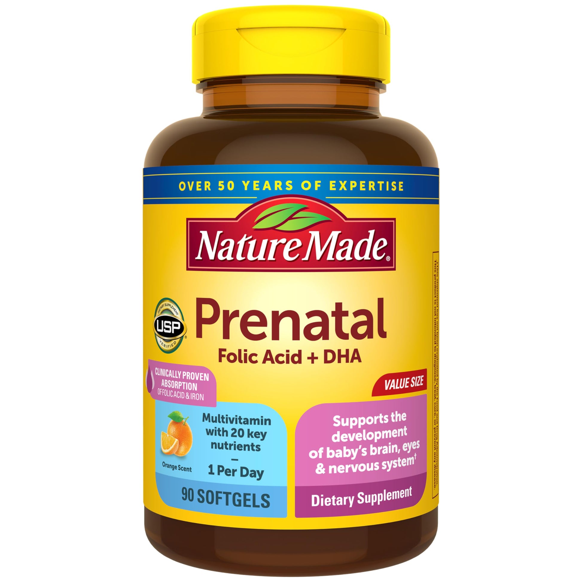 Nature Made Prenatal Vitamins for Women with Folic Acid + DHA Softgels 90 Count