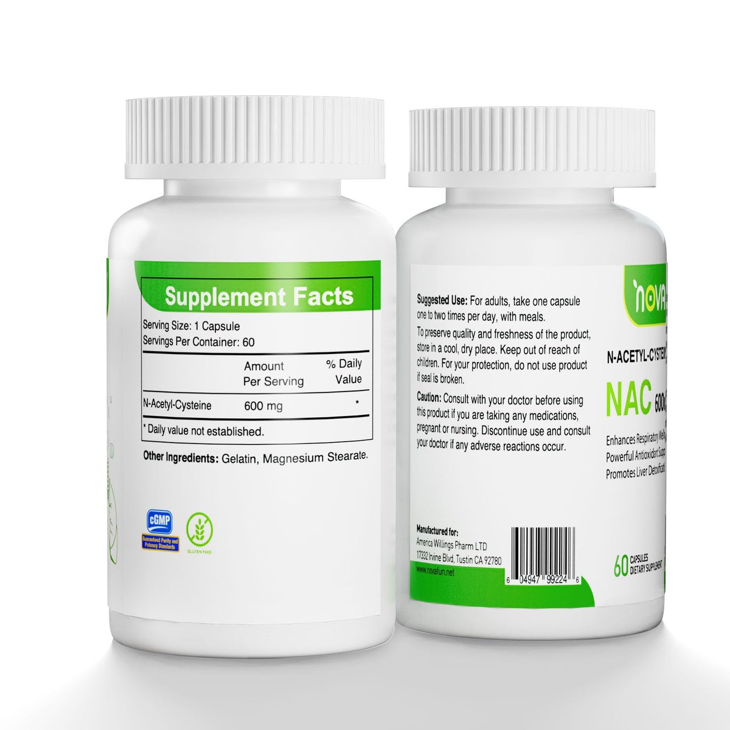 Novafun N-Acetyl Cysteine (NAC) 600mg Capsules, 60 Count
