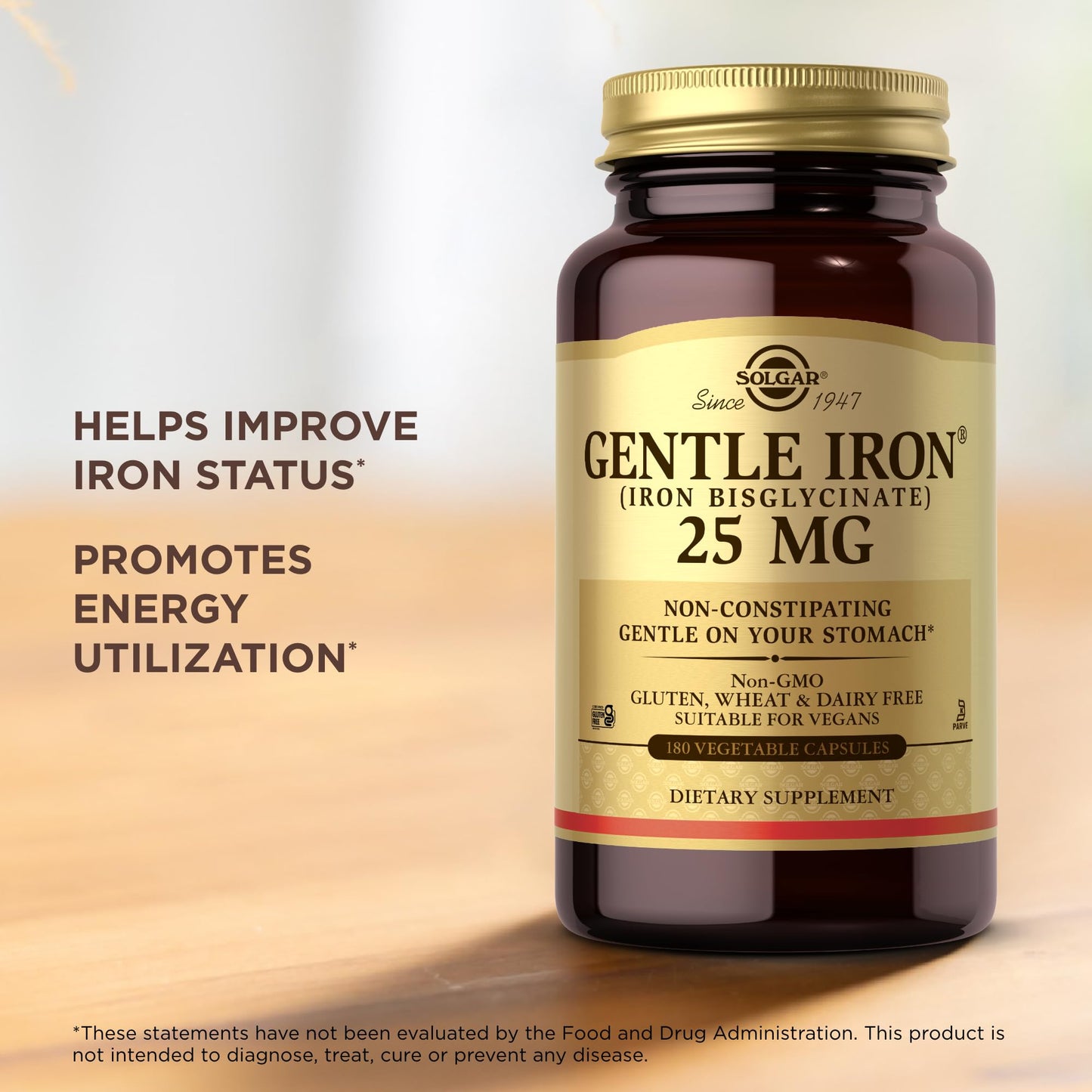 Solgar Gentle Iron (Iron Bisglycinate) 25 mg, 180 Capsules