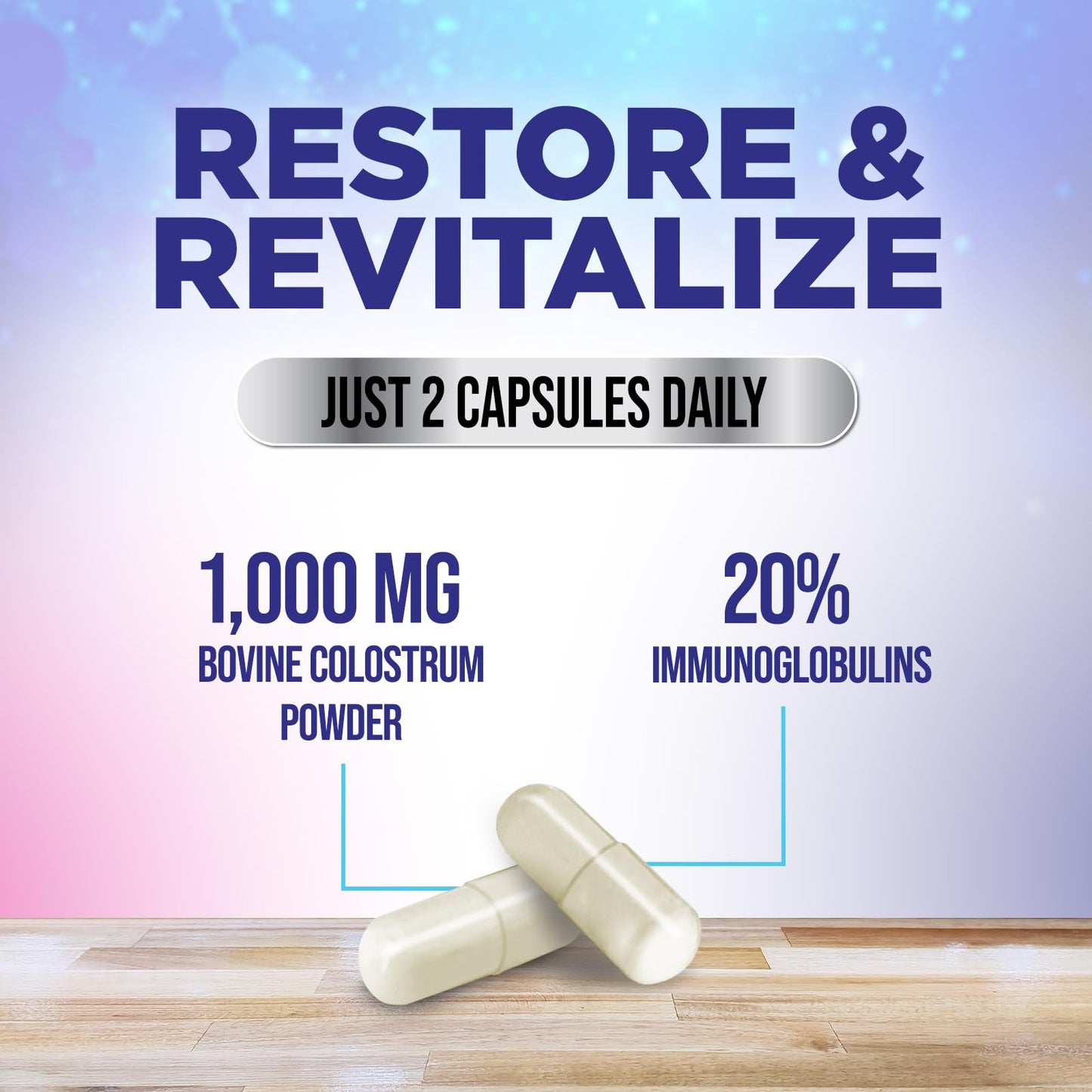 Nature's Nutrition Colostrum Supplement 1000mg Per Serving - Max Strength 20% Immunoglobulins for Gut & Immune Support Capsules, 120 Count