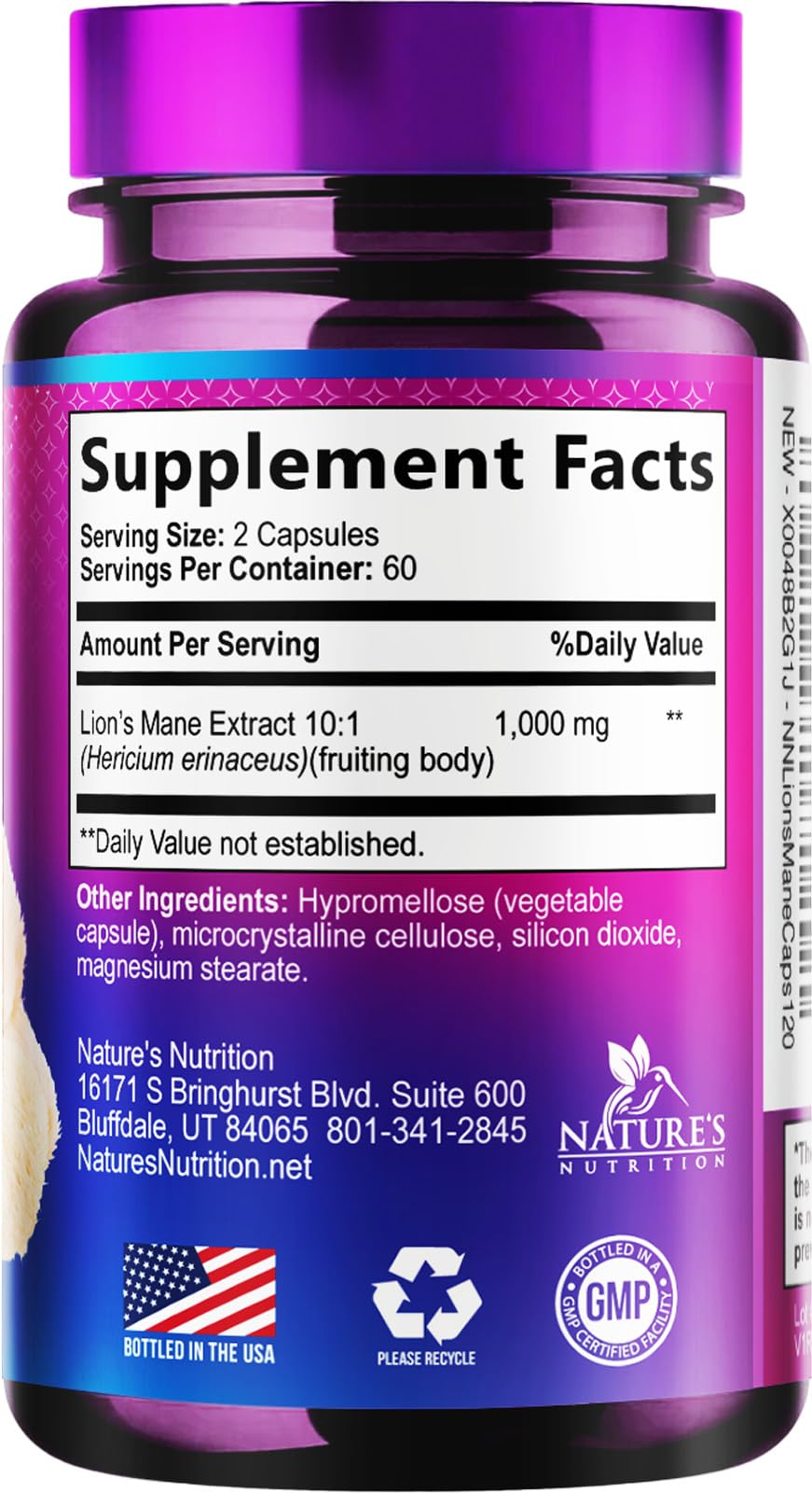 Nature's Nutrition Lion's Mane Mushroom Capsules 120 Count