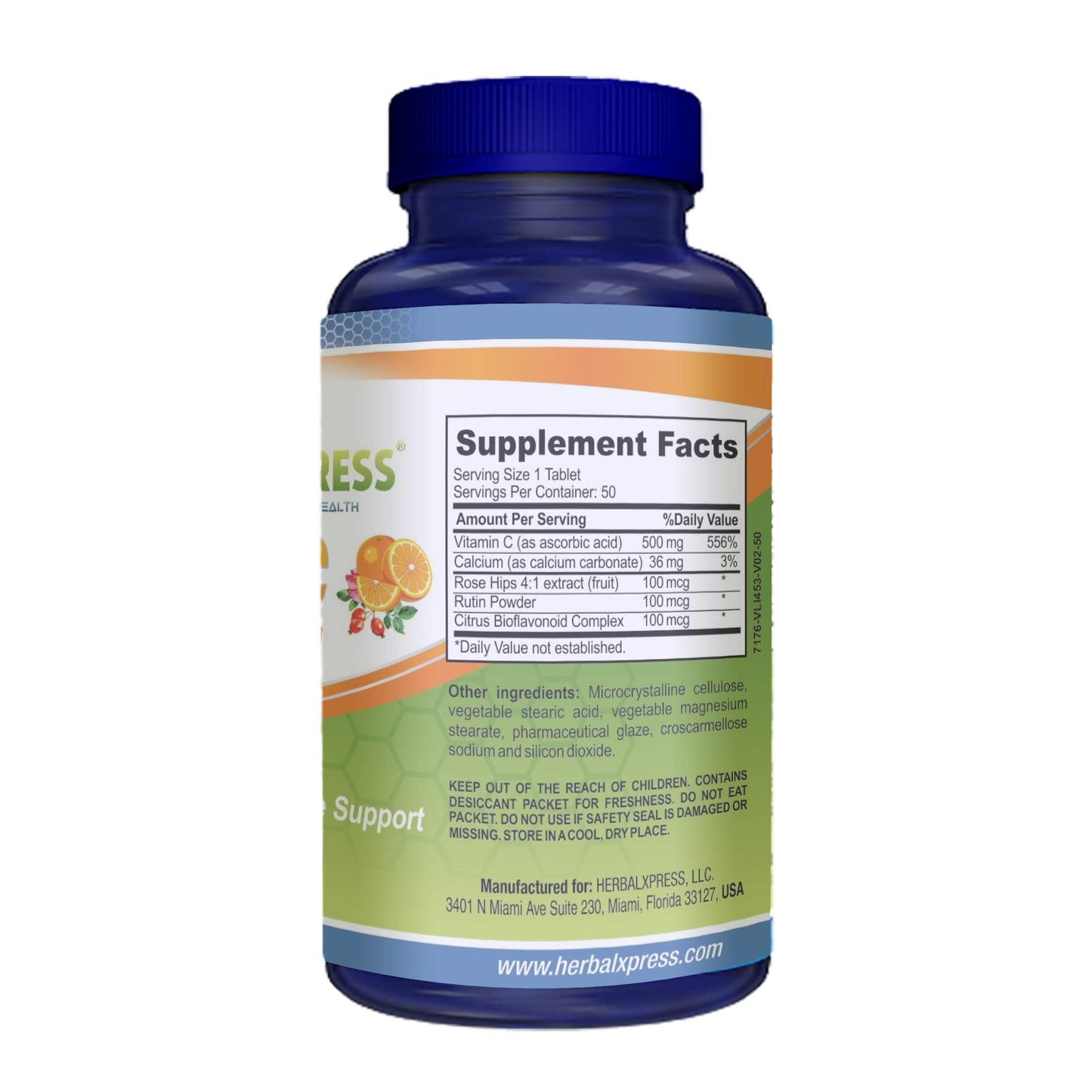 HerbalXpress LLC Vitamin C 500mg with Rose Hips, Ascorbic Acid & Citrus Bioflavonoids Tablets, 50 Count