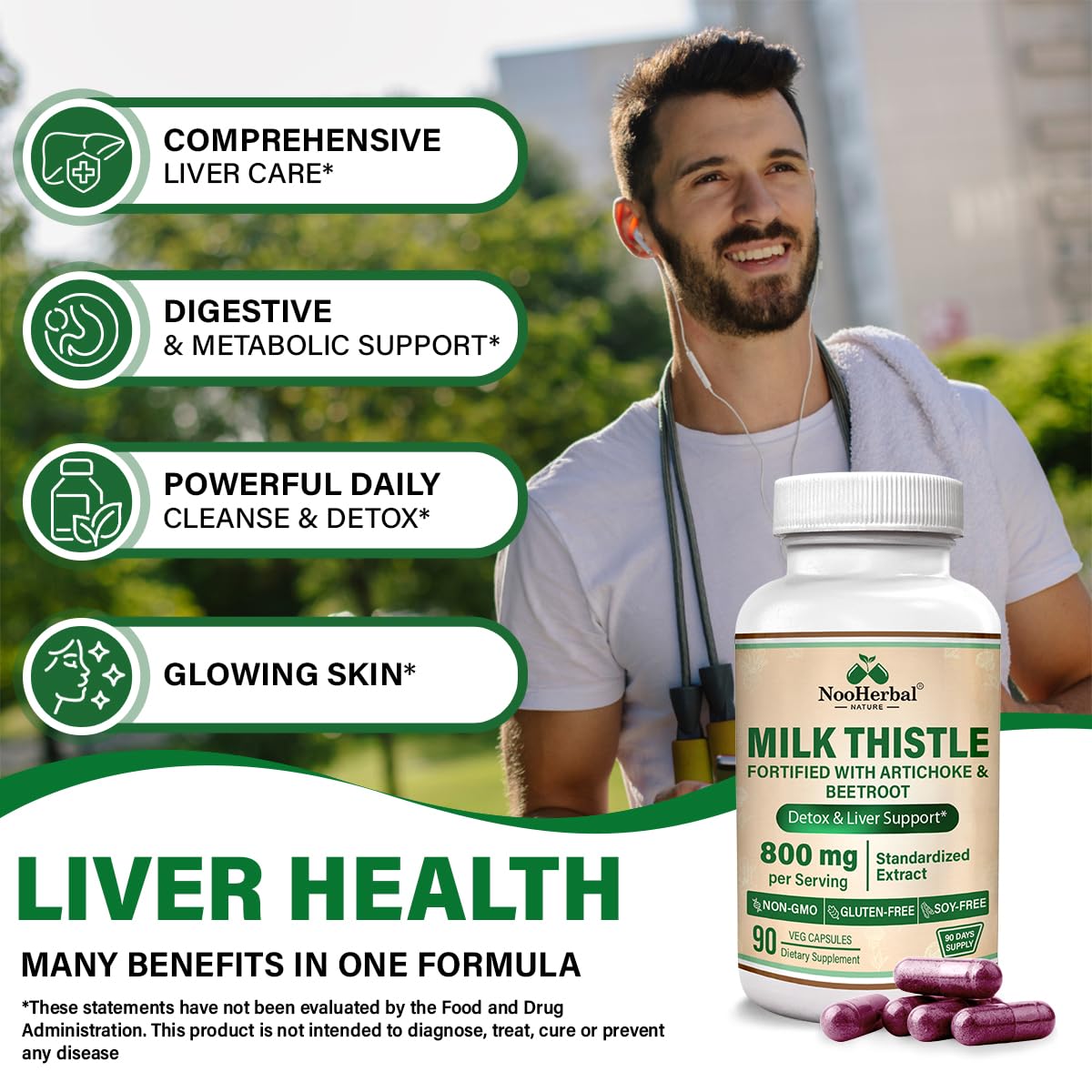 NooHerbal Nature Liver Cleanse Detox & Repair Milk Thistle Capsule - 80% Silymarin with Artichoke, Beetroot for Digestion, Immune Health & Liver Support, Non-GMO, 90 Capsules
