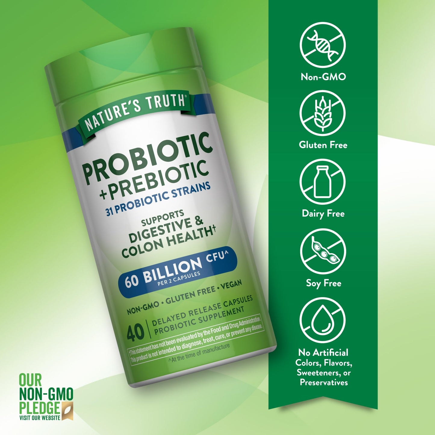 Nature's Truth Probiotic & Prebiotic Capsule 60 Billion CFU, 40 Capsules