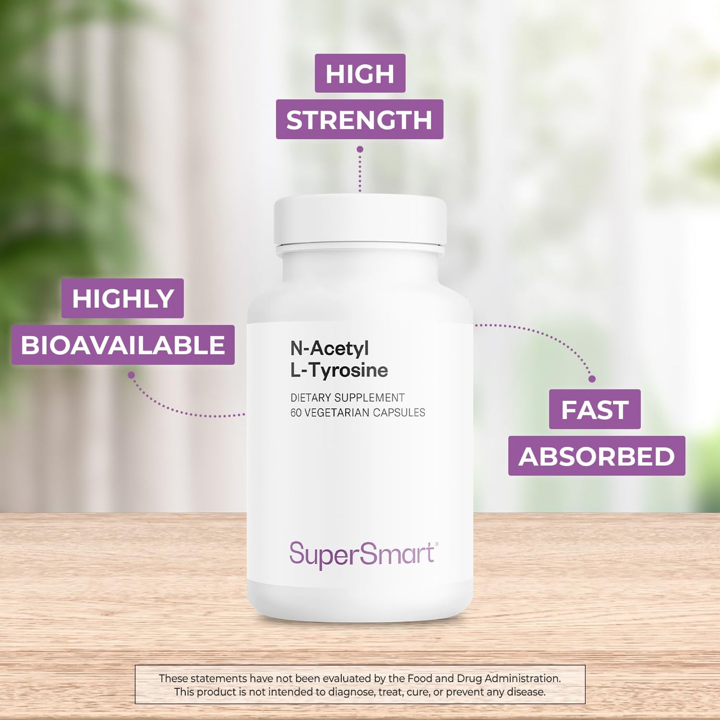 Supersmart N-Acetyl L-Tyrosine Supplement Capsules, 60 Vegetarian Capsules
