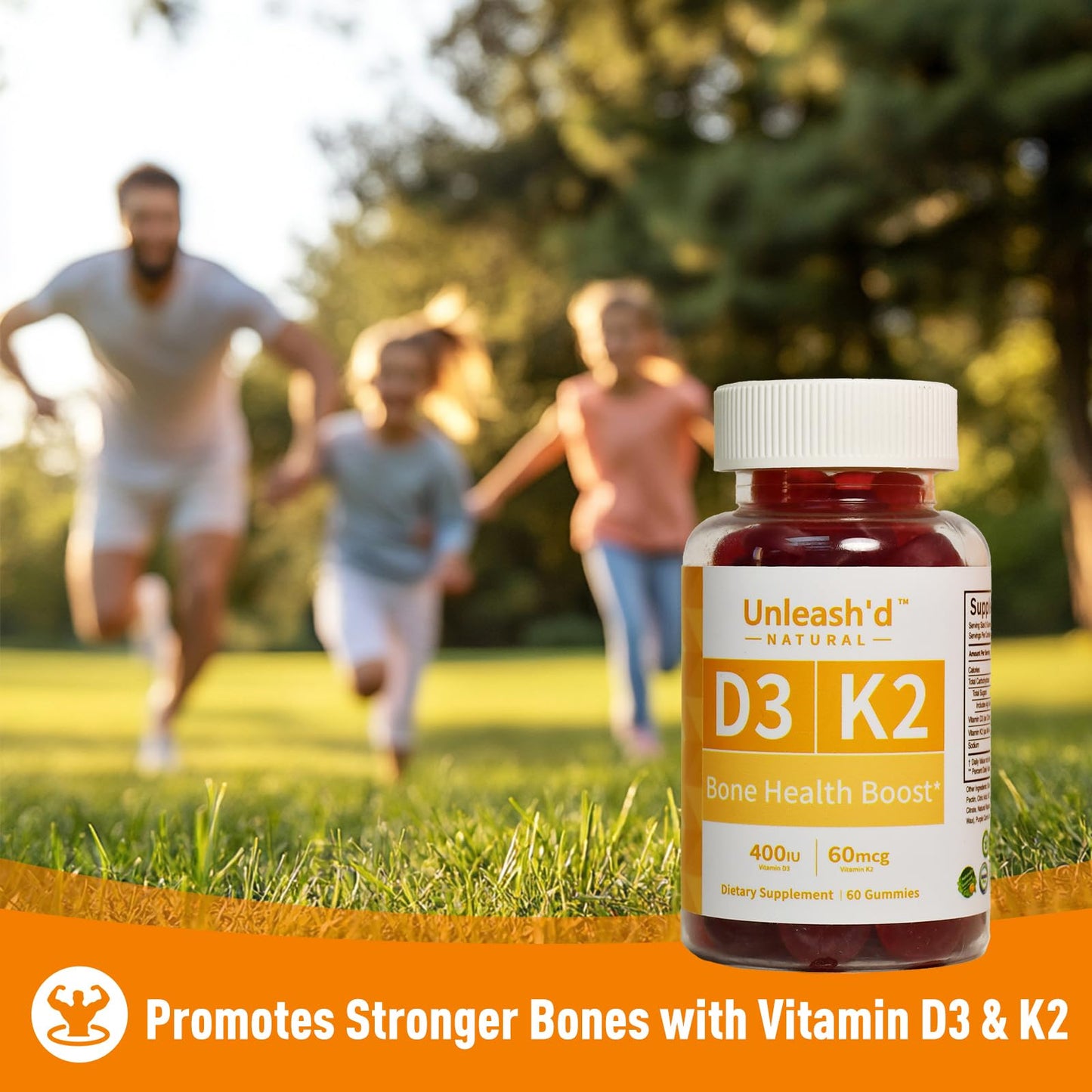 UNLEASH'D ORGANIC Vitamin D3 K2 Gummies 60 Count