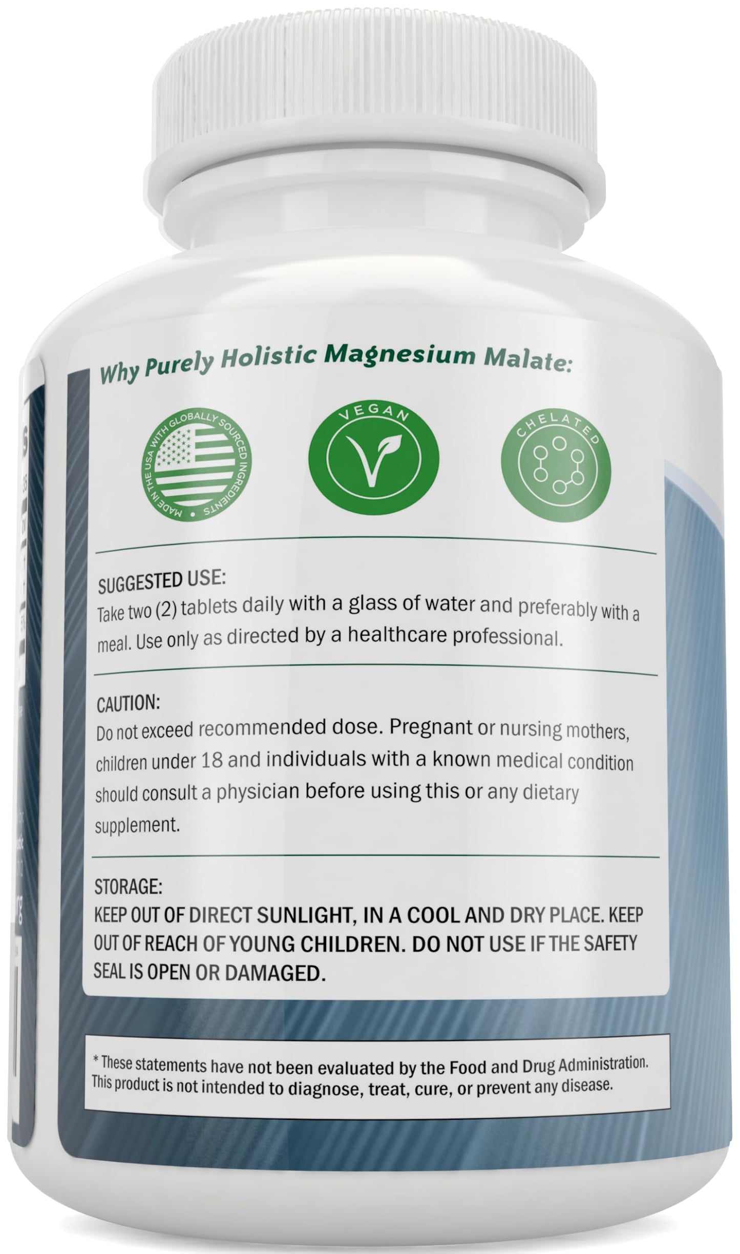 Purely Holistic Magnesium Malate 400mg Elemental Magnesium Per Serving, 270 Tablets