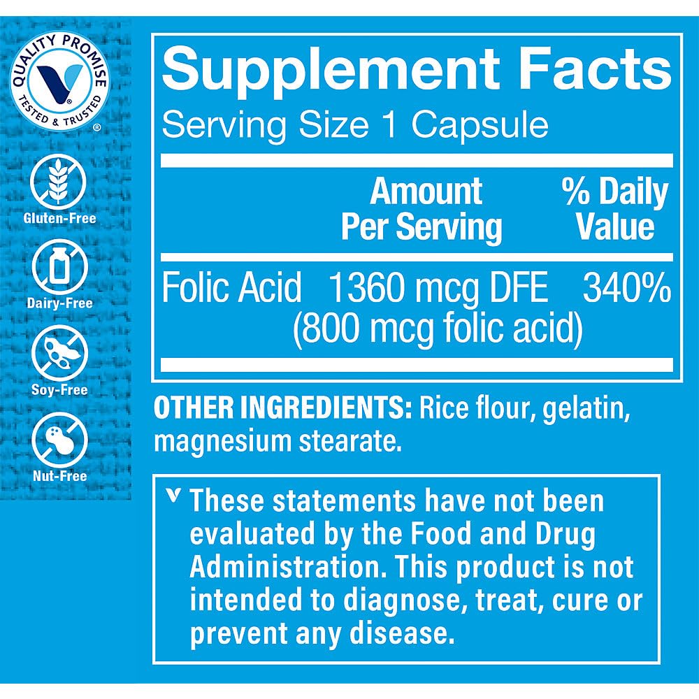 The Vitamin Shoppe Folic Acid 800MCG Capsule 300 Count