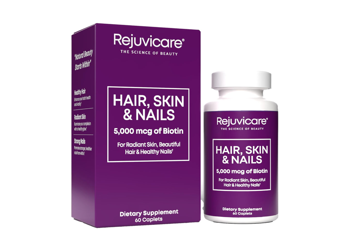 Rejuvicare Hair Skin & Nails Biotin Caplets 60 Count