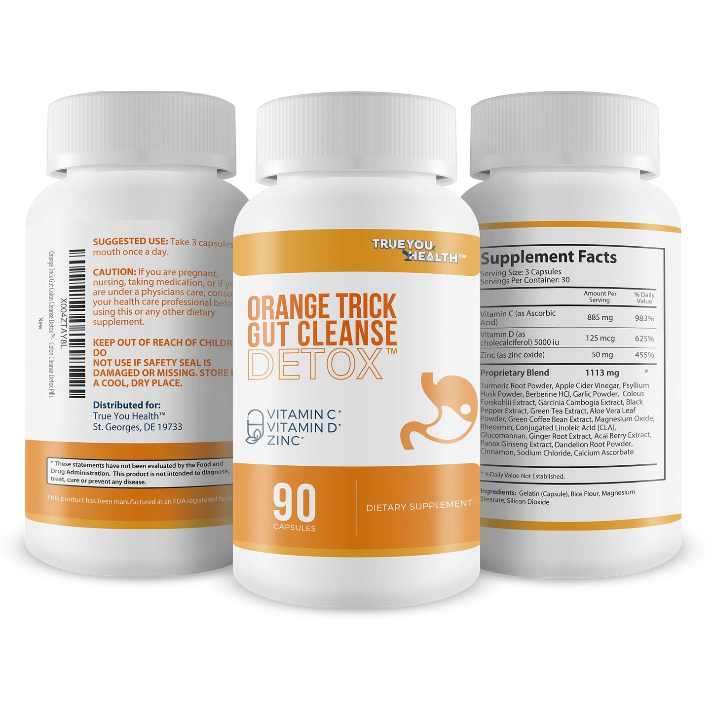 True You Health Orange Trick Gut Cleanse Detox Capsules, 90 Count