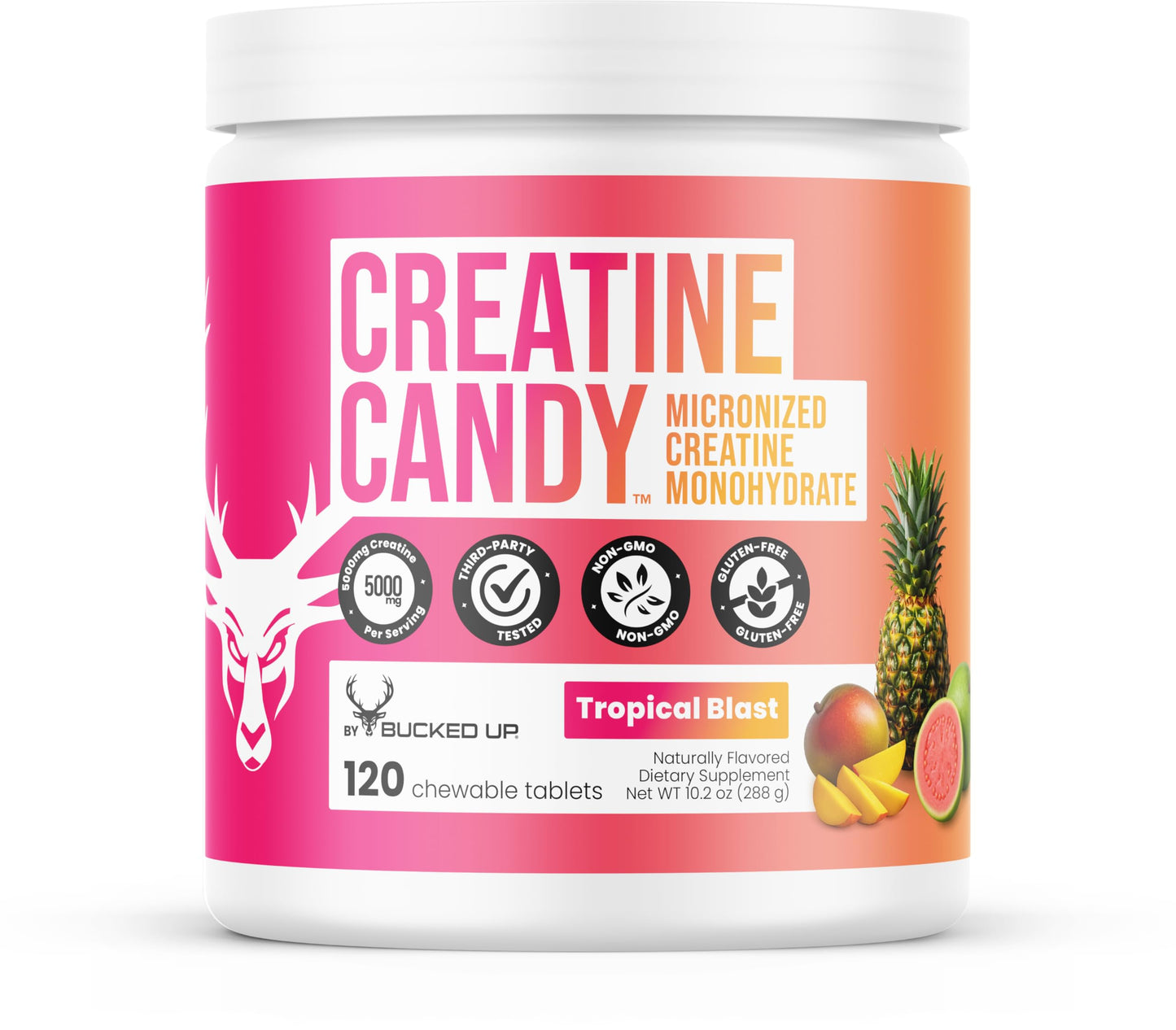 Bucked Up Creatine Candy Tropical Blast Micronized Creatine Monohydrate Capsule, 24 Capsules