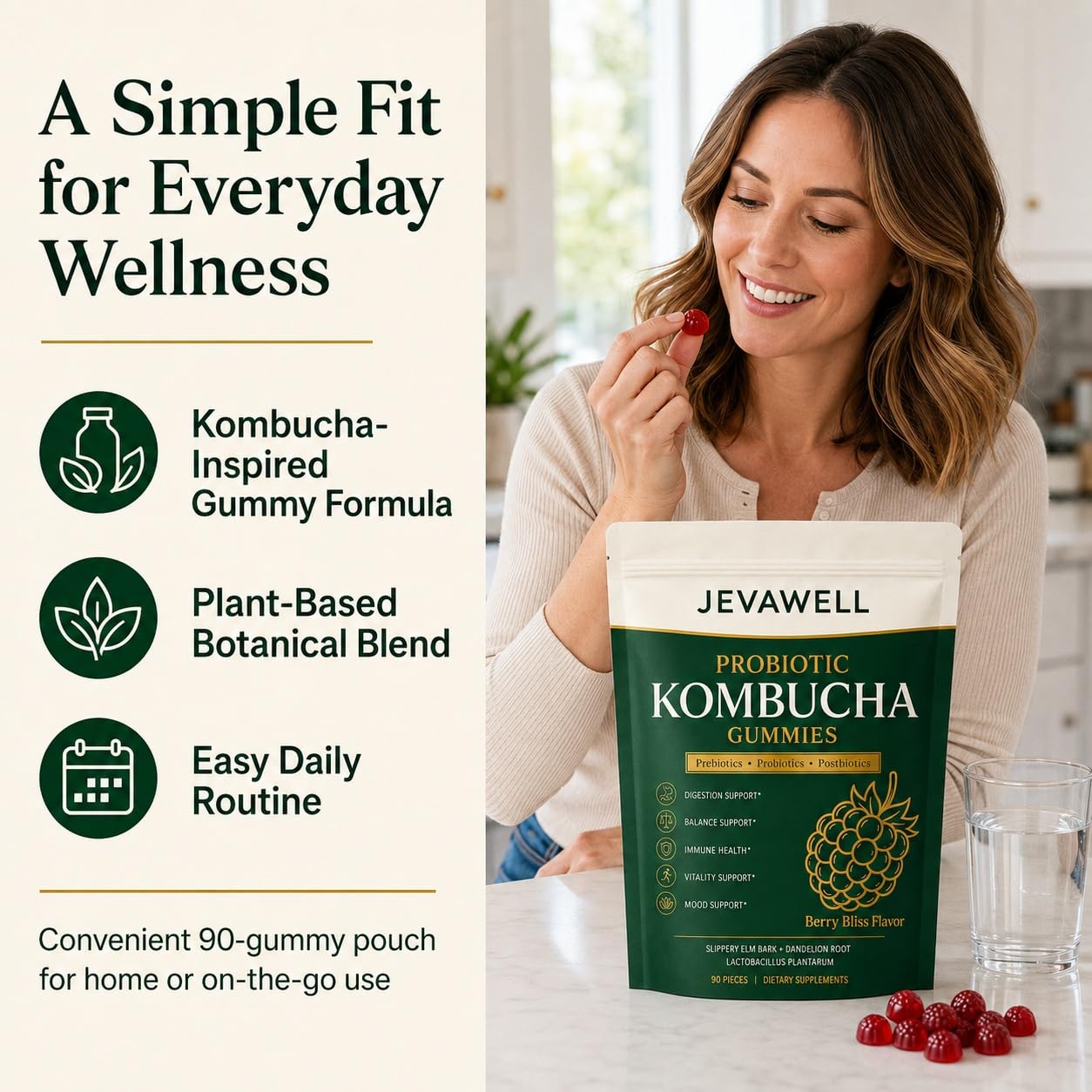 Pillow Daddy Jevawell Probiotic Kombucha Gummies, 90 Gummies