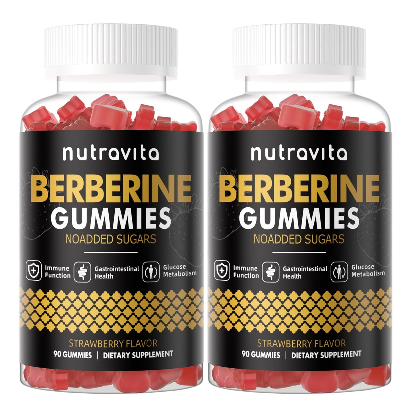 Nutravita Berberine Gummies with Ceylon Cinnamon 1500mg High Potency Berberine HCL for Immune and Metabolism Support, Sugar Free Organic, Strawberry Flavor, 180 Gummies