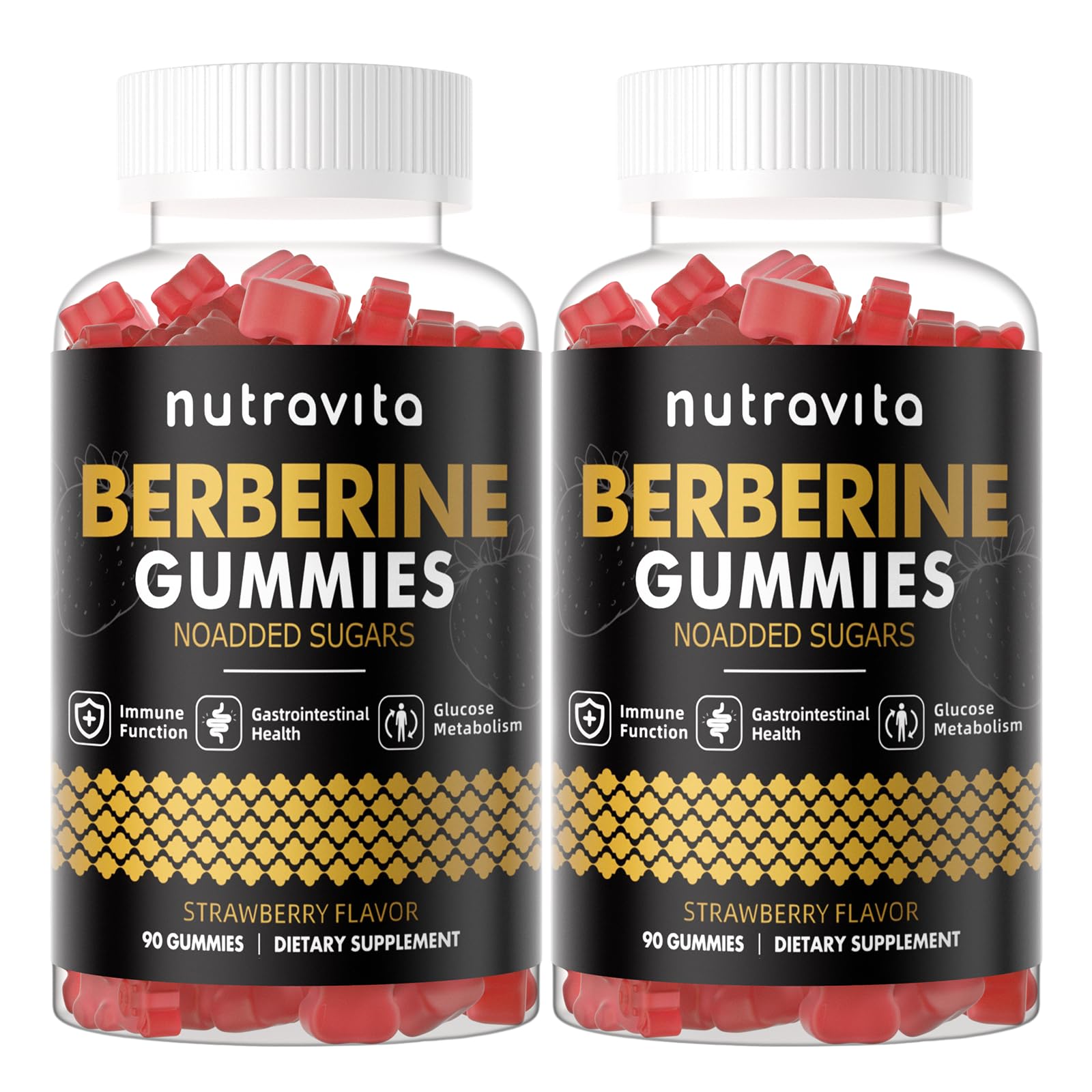 Nutravita Berberine Gummies with Ceylon Cinnamon 1500mg High Potency Berberine HCL for Immune and Metabolism Support, Sugar Free Organic, Strawberry Flavor, 180 Gummies