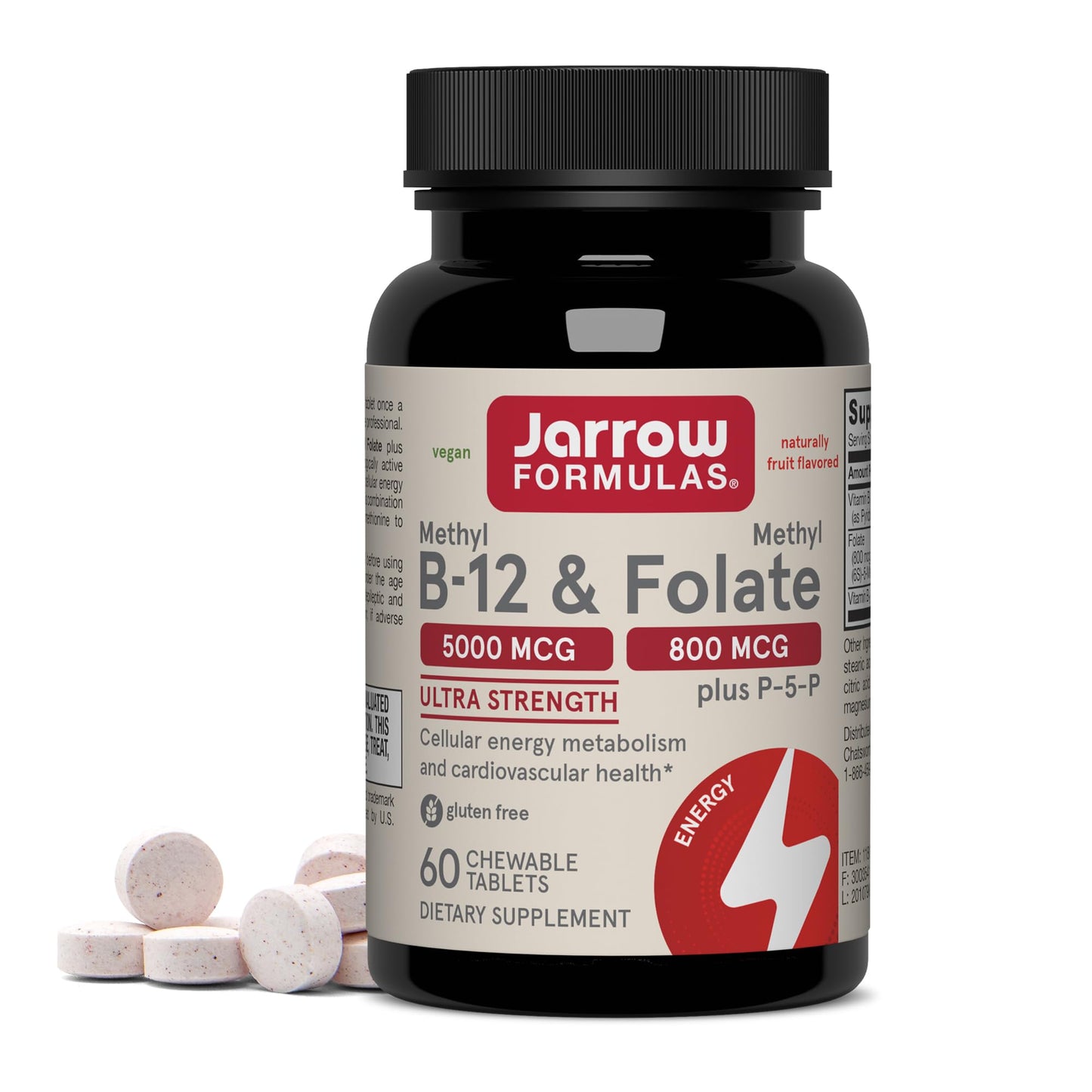 Jarrow Formulas Methyl B-12 & Methyl Folate Supplement Chewable 60 Count