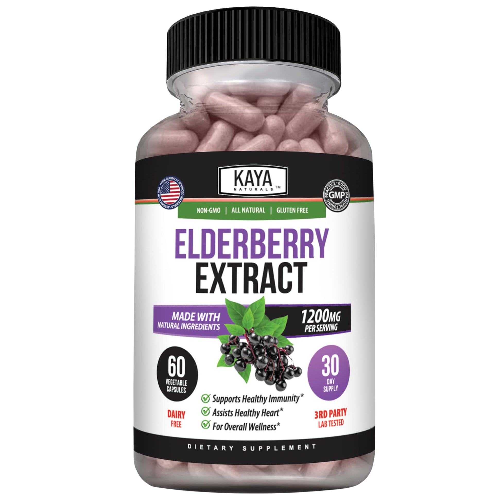 Kaya Naturals Elderberry Immune Support Capsules, 60 Count