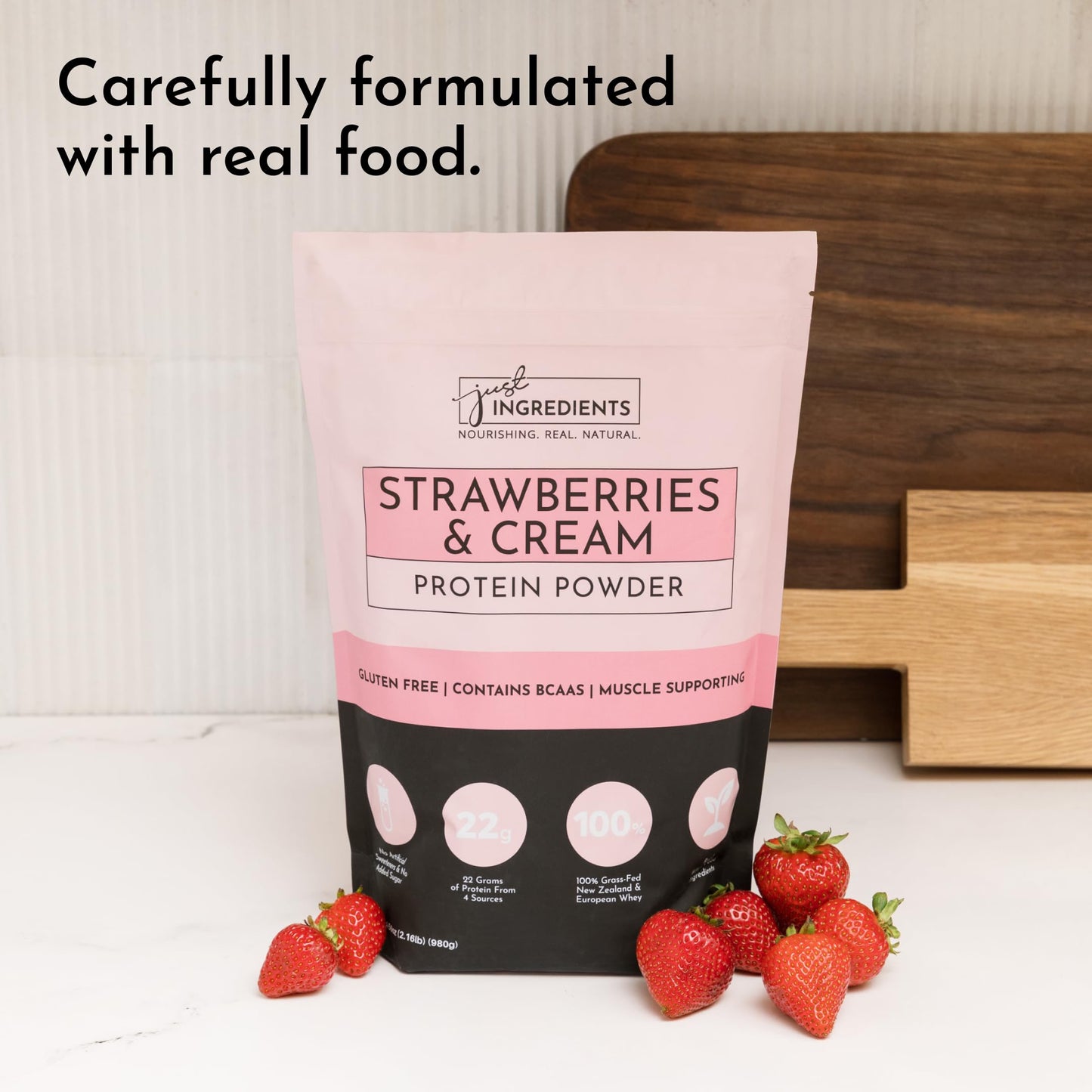 JUST INGREDIENTS Strawberries & Cream Protein Powder, 20 Servings
