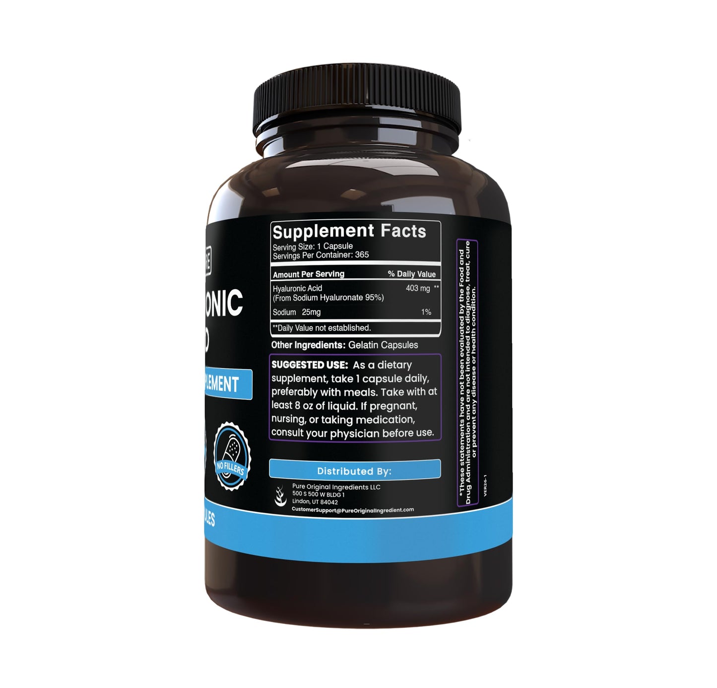 Pure Original Ingredients Hyaluronic Acid Capsules 365 Capsules