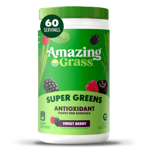 Amazing Grass Super Greens Powder Antioxidant, Organic Greens Blend Powder Superfood, Smoothie Mix with Vitamin C and Vitamin K, Sweet Berry, 60 Servings, 14.8 Ounce