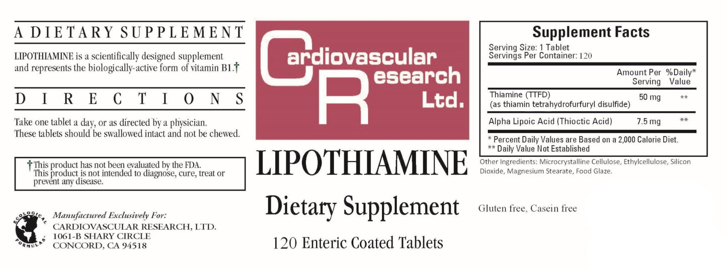 Cardiovascular Research Lipothiamine Vitamin B1 with Alpha-Lipoic Acid Tablets, 240 Count