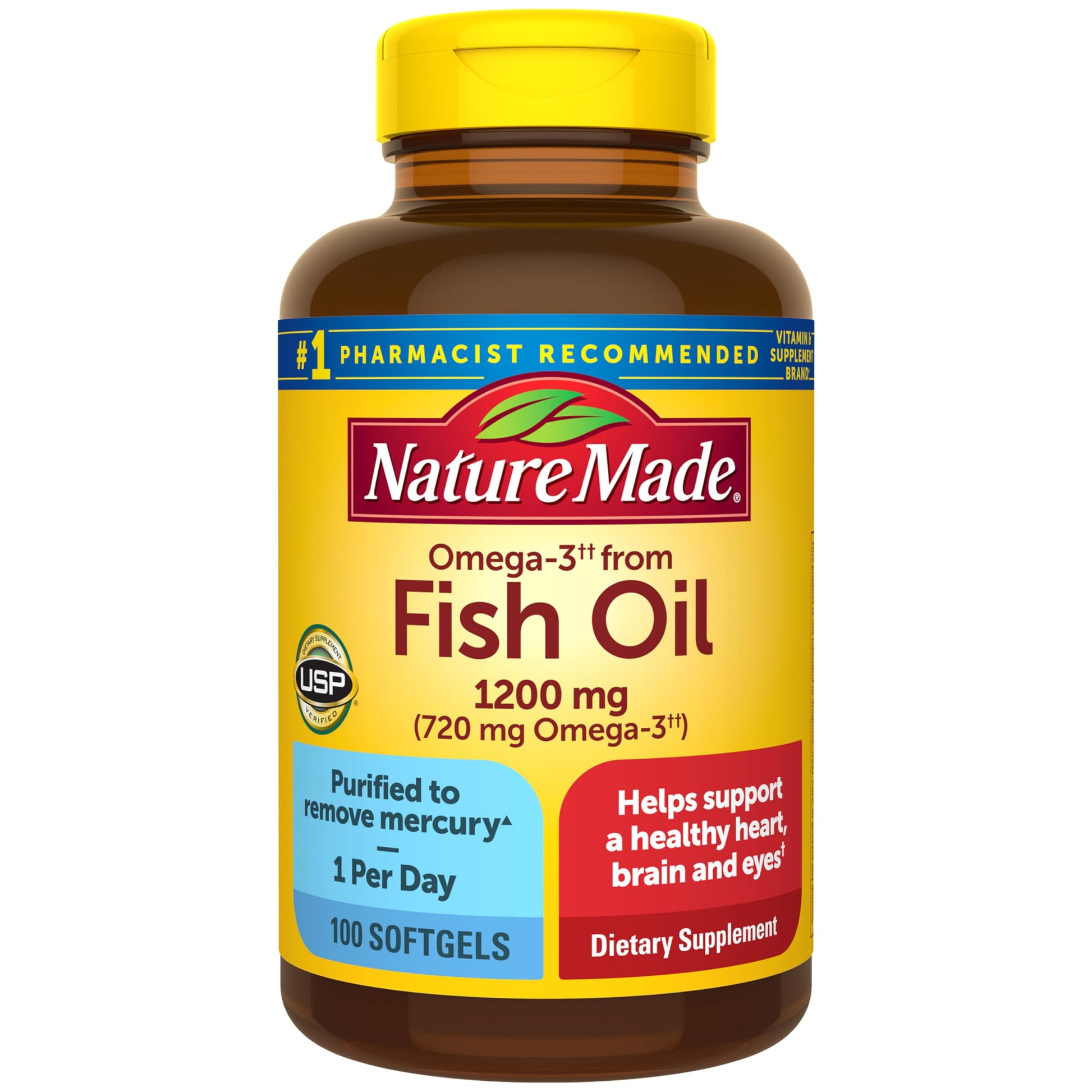 Nature Made Fish Oil Omega 3 Supplements Softgels, 100 Softgels